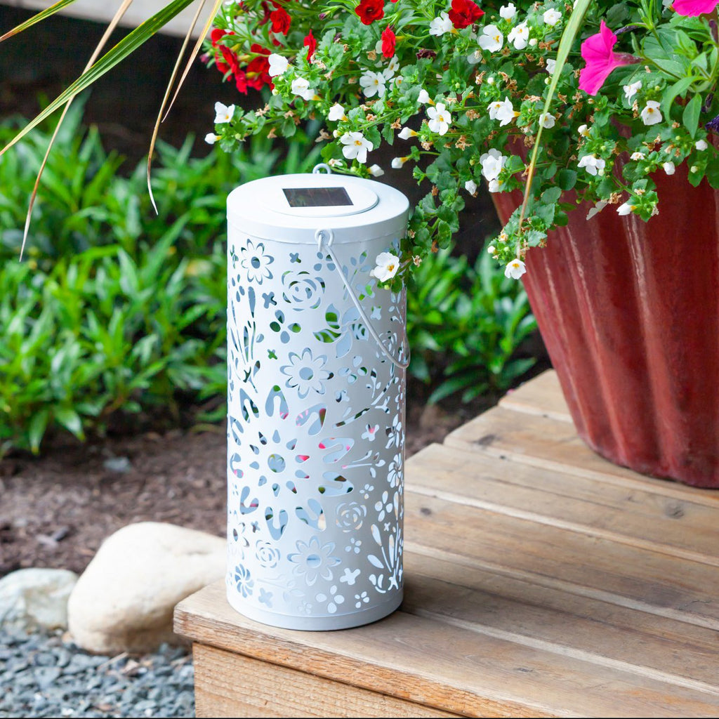 Allsop Bloom Punched Metal Solar Lantern - White | Heirloom Boulevard
