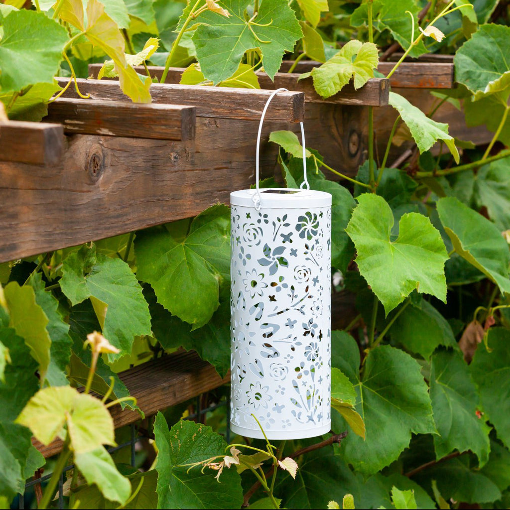 Allsop Bloom Punched Metal Solar Lantern - White | Heirloom Boulevard