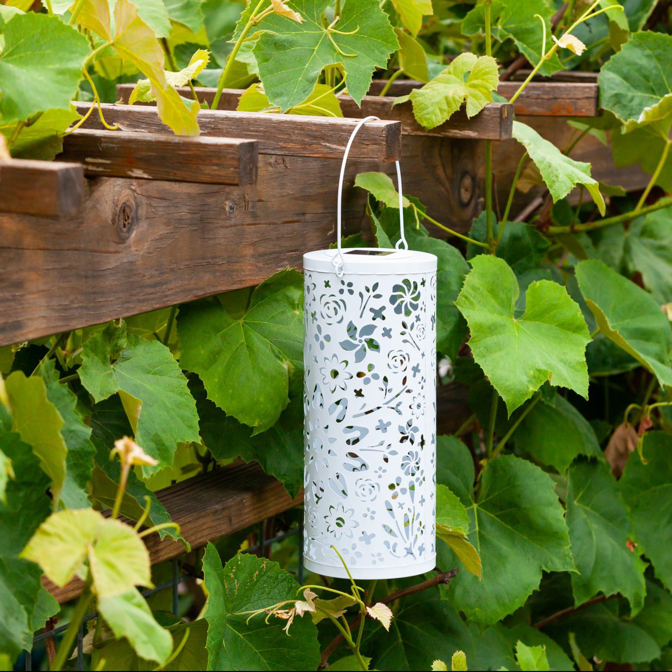 Allsop Bloom Punched Metal Solar Lantern - White | Heirloom Boulevard