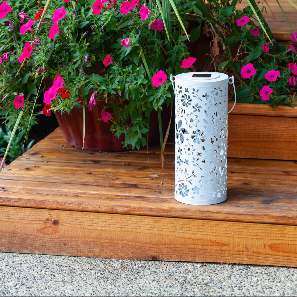 Allsop Bloom Punched Metal Solar Lantern - White | Heirloom Boulevard