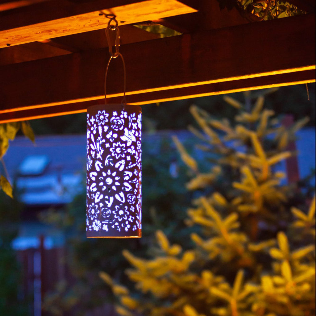 Allsop Bloom Punched Metal Solar Lantern - White | Heirloom Boulevard