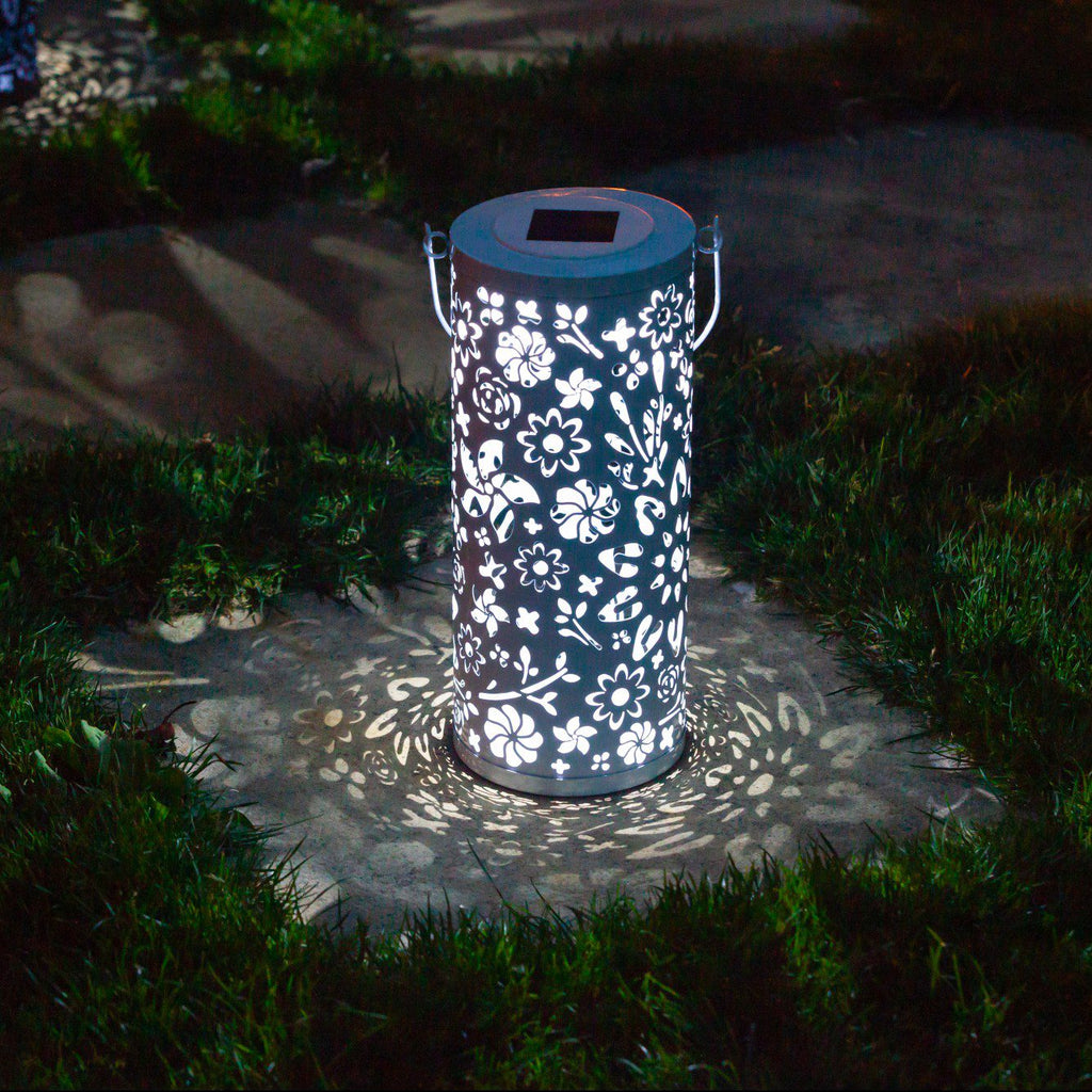 Allsop Bloom Punched Metal Solar Lantern - White | Heirloom Boulevard