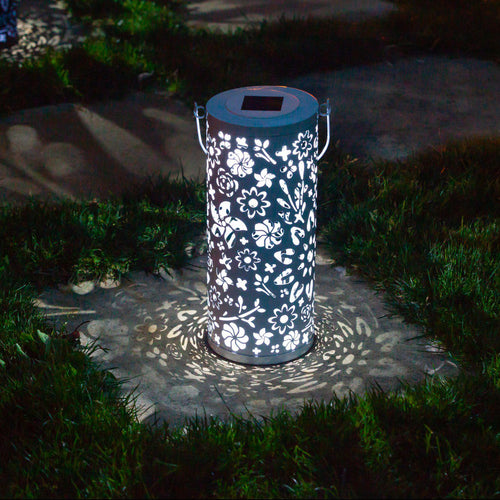 Allsop Bloom Punched Metal Solar Lantern - White | Heirloom Boulevard