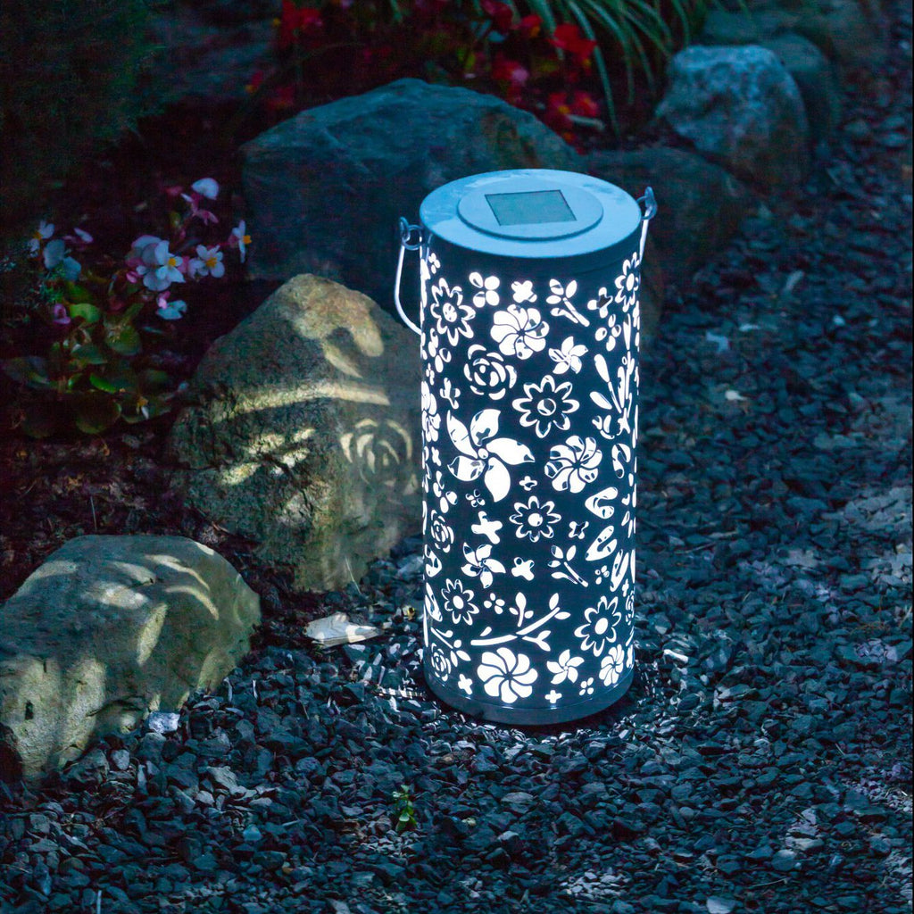 Allsop Bloom Punched Metal Solar Lantern - White | Heirloom Boulevard