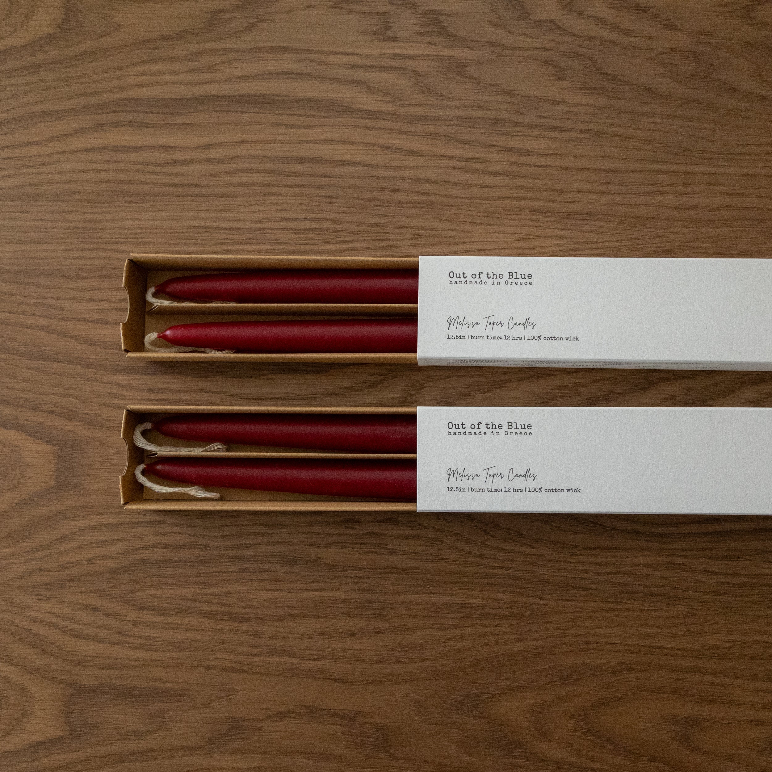 Out of the Blue Melissa Taper Beeswax Candles - Set of 2 Burgundy Set of 4 (Save 10%) | Heirloom Boulevard