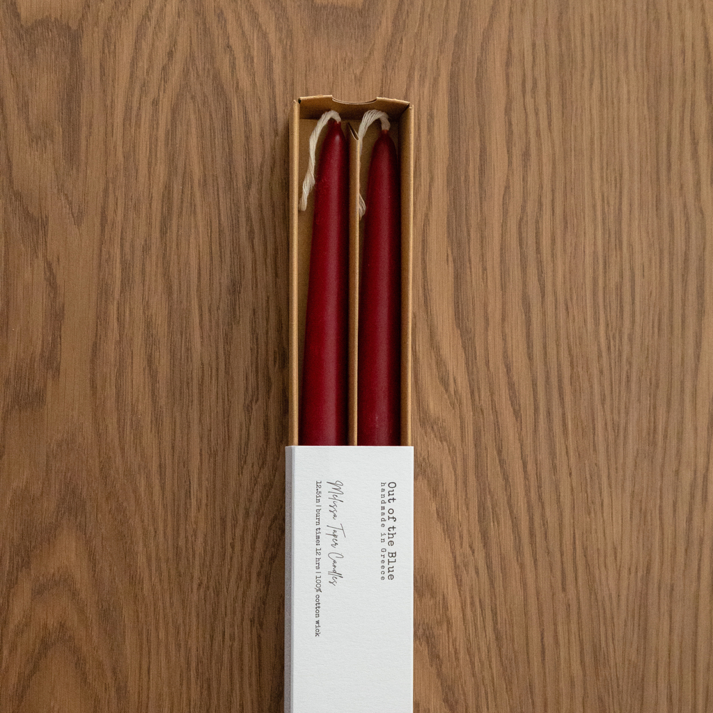 Out of the Blue Melissa Taper Beeswax Candles - Set of 2 Burgundy Set of 2 | Heirloom Boulevard