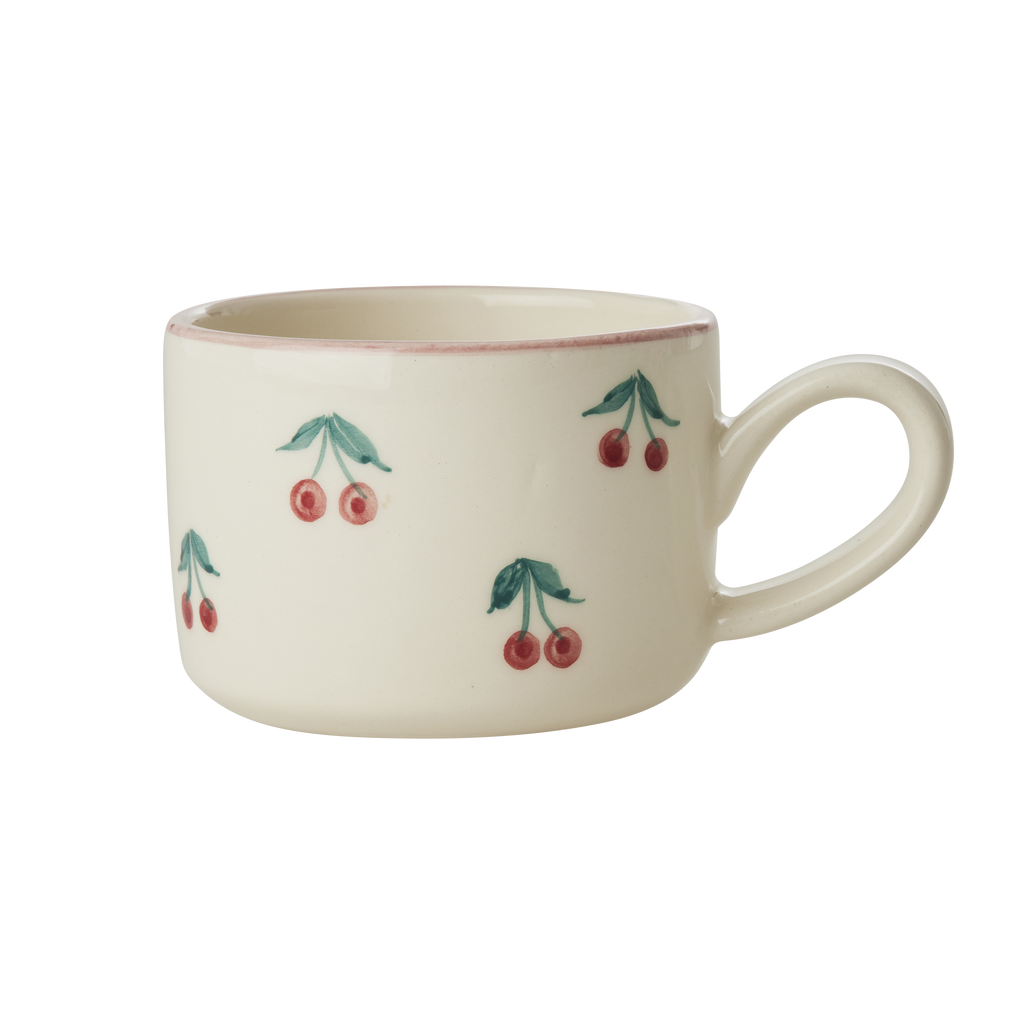 Ceramic Cappuccino Cup with Hand Painted Cherries - 6.7 oz | Heirloom Boulevard