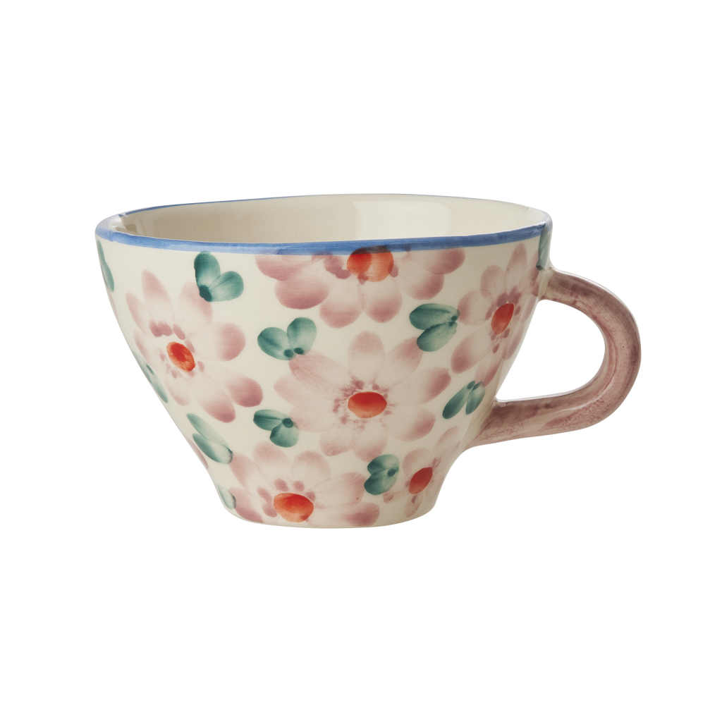 Ceramic Tea Cup with Hand Painted Flowers - Pink - 5.0 oz | Heirloom Boulevard