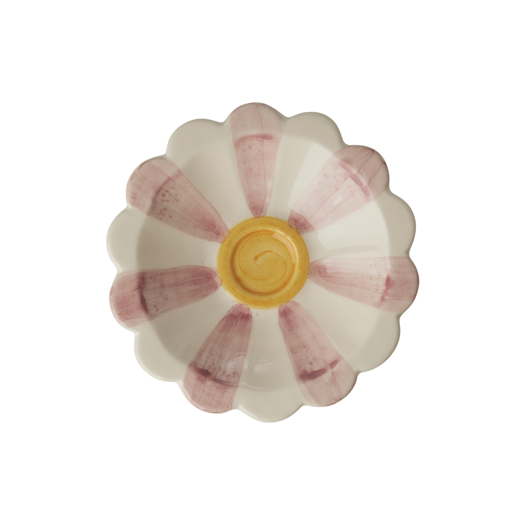 Ceramic Flower Dipping Bowl with Pink Hand Painted Stripes | Heirloom Boulevard