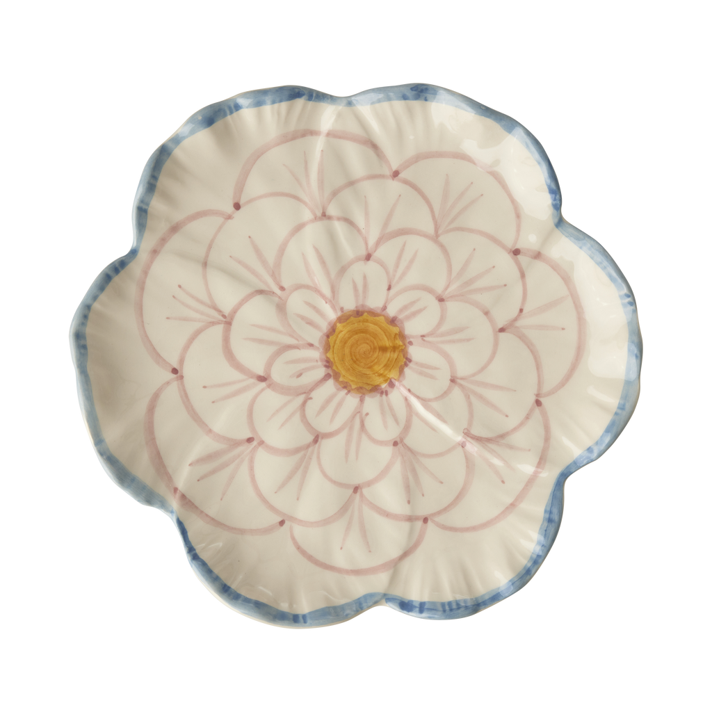 Ceramic Flower Shaped Side Plate with Blue Border | Heirloom Boulevard