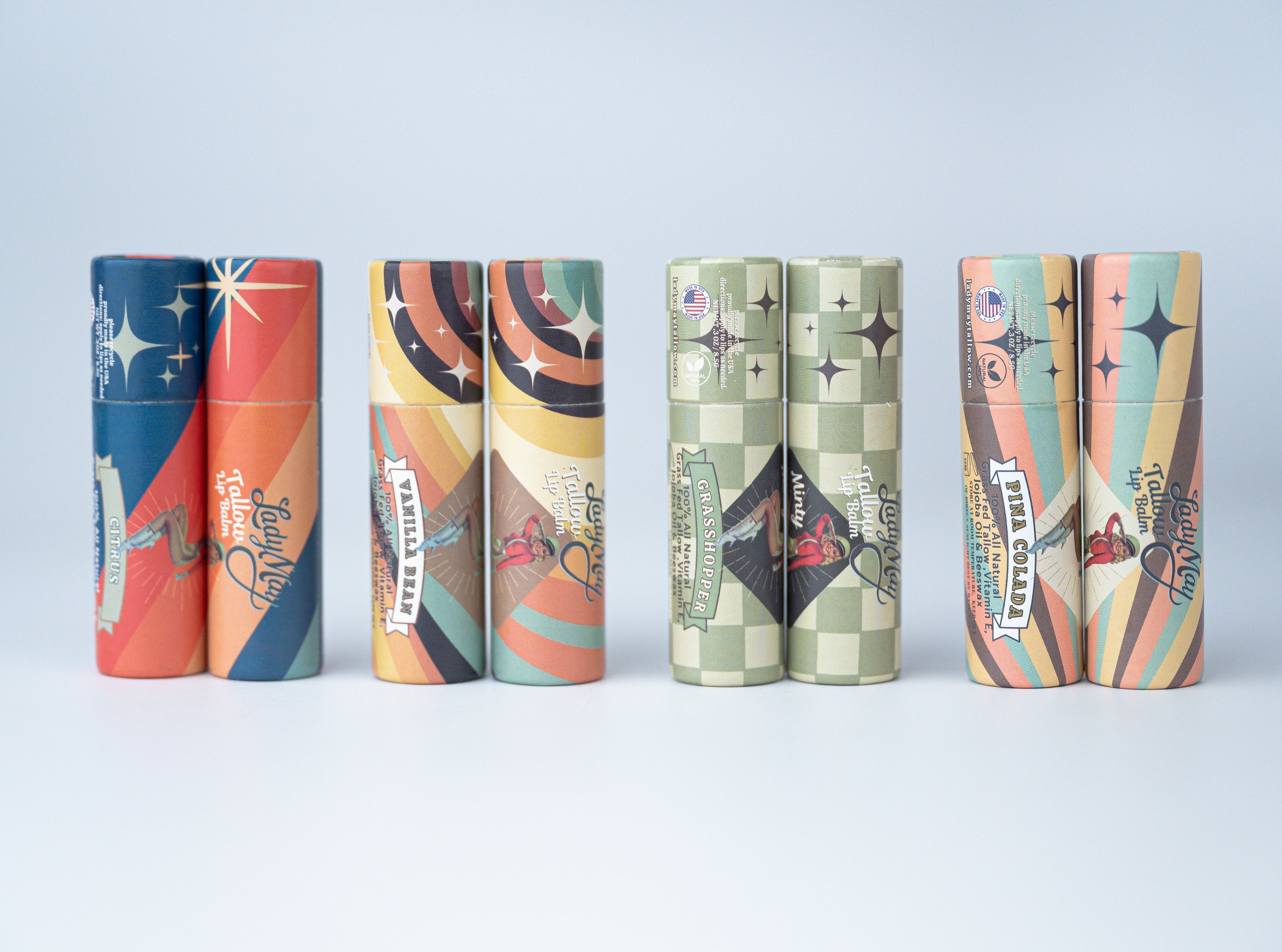 Tallow Lip Balm Multipack - Citrus, Vanilla, Mint, Pina Colada Lady May Tallow | Heirloom Boulevard