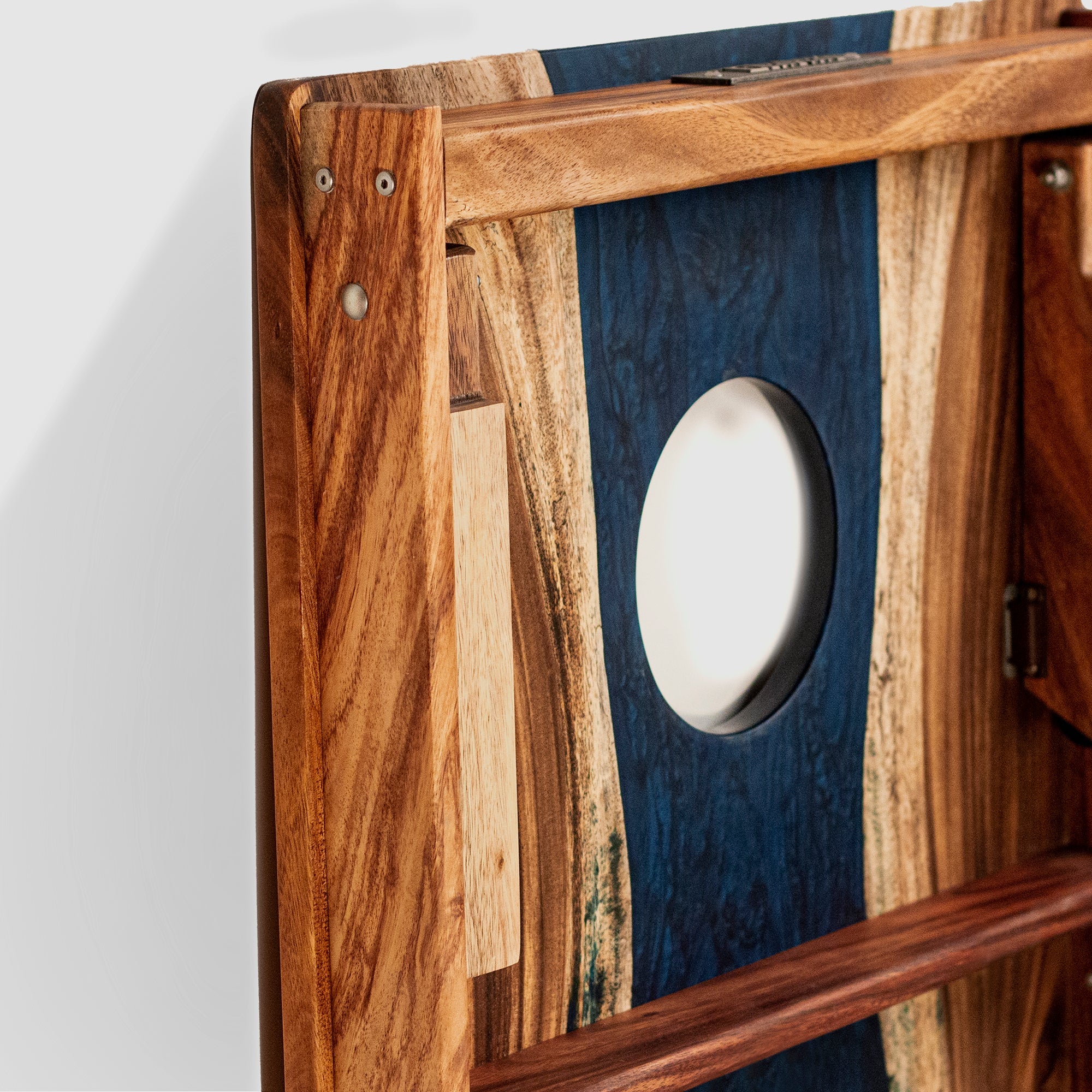 Elakai River Epoxy Resin with Live Edge Acacia Pathfinder ART Cornhole Boards | Heirloom Boulevard