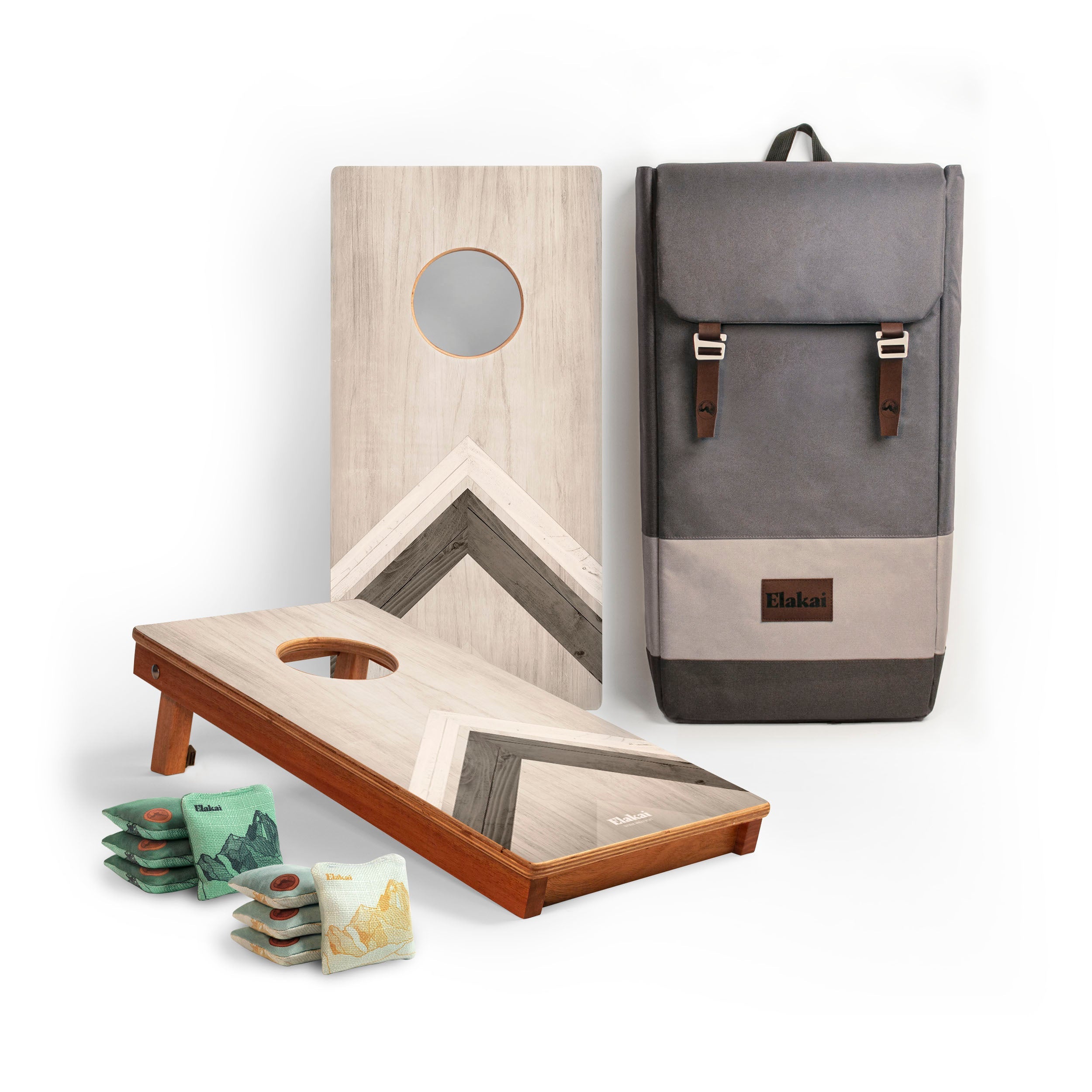 Elakai 1ft x 2ft Silver Chevron Mahogany Pathfinder Cornhole Board Set | Heirloom Boulevard