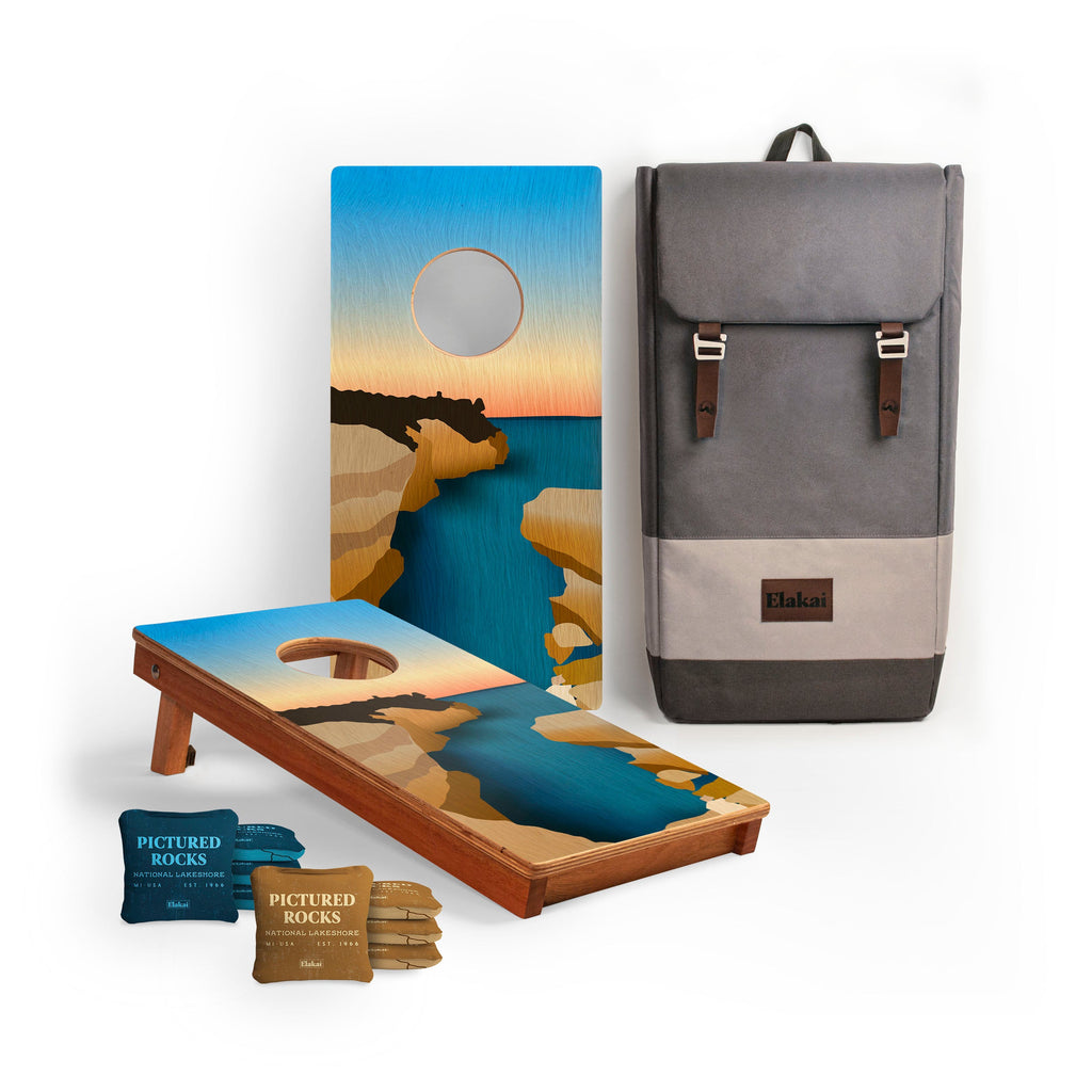 Elakai 1ft x 2ft Pictured Rocks National Park Mahogany Pathfinder Cornhole Board Set | Heirloom Boulevard