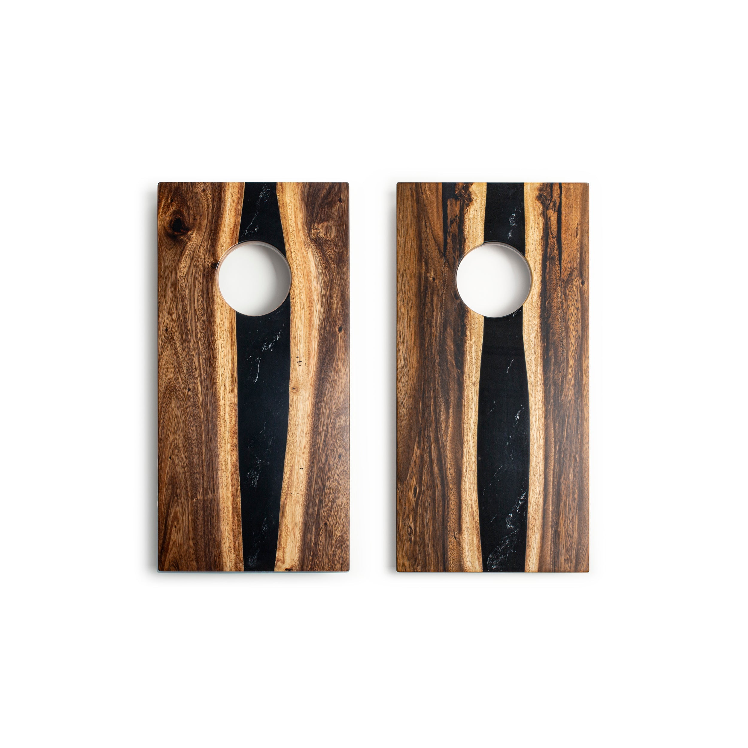 Elakai 1ft x 2ft River Epoxy Resin with Live Edge Acacia Pathfinder ART Cornhole Board Sets | Heirloom Boulevard