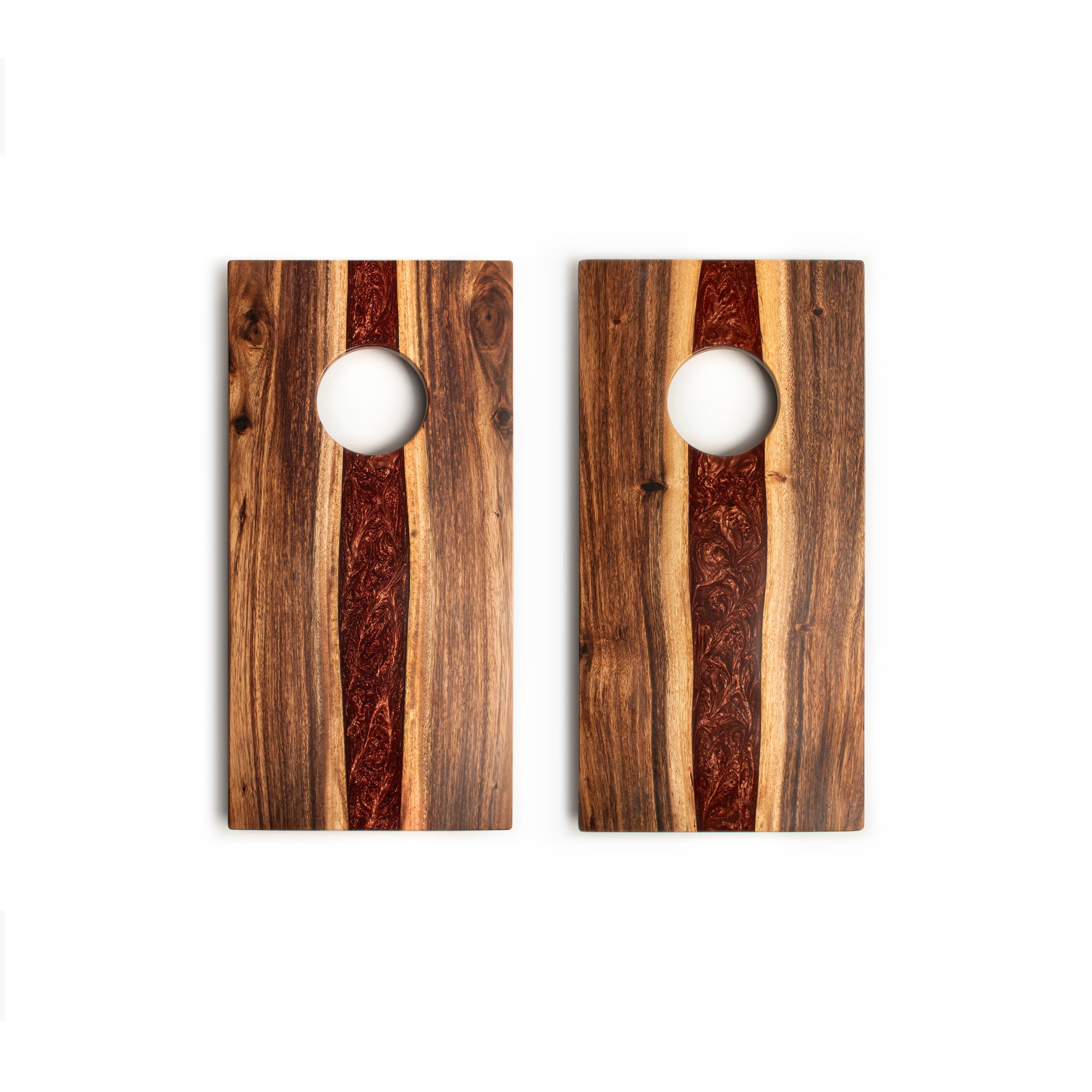 Elakai 1ft x 2ft River Epoxy Resin with Live Edge Acacia Pathfinder ART Cornhole Board Sets | Heirloom Boulevard