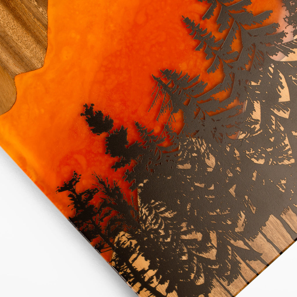 Elakai 1ft x 2ft Orange Mountain Epoxy Resin Wood Compact Travel Cornhole Board Set | Heirloom Boulevard