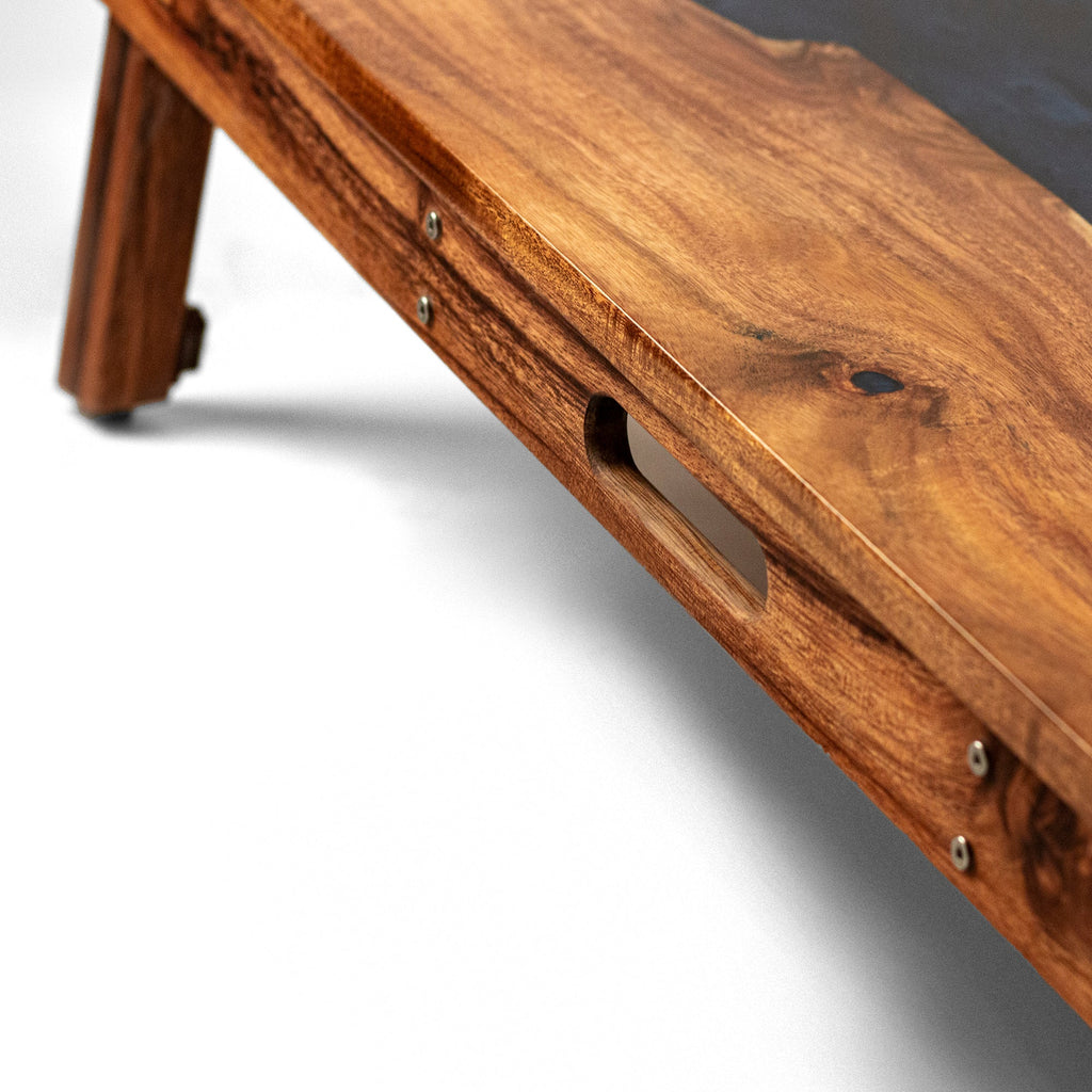 Elakai River Epoxy Resin with Live Edge Acacia Pathfinder ART Cornhole Boards | Heirloom Boulevard