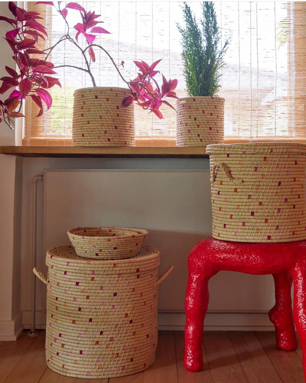Large Round Raffia Basket- set of 2