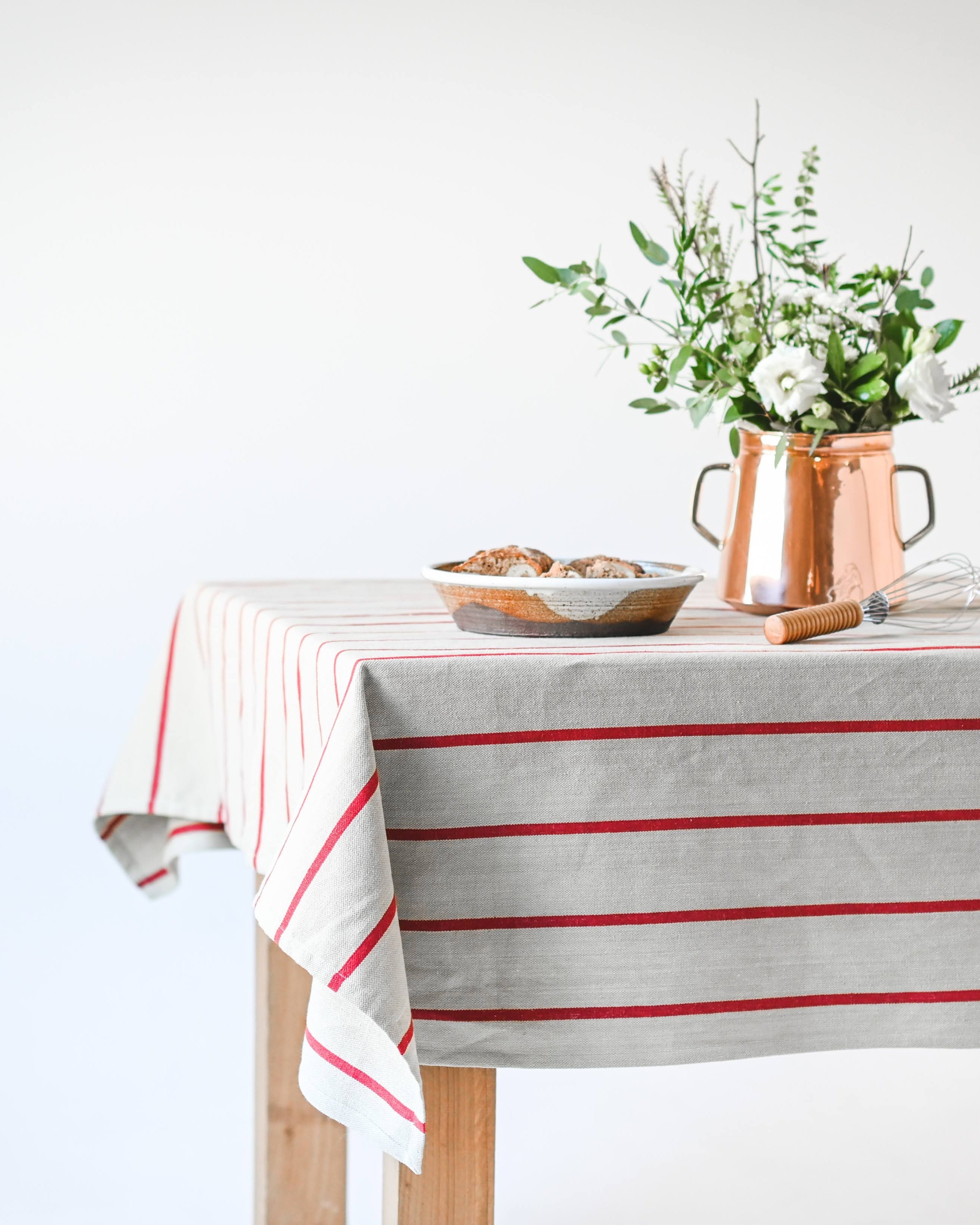 Galley & Fen Red Stripe Linen Tablecloth | Heirloom Boulevard