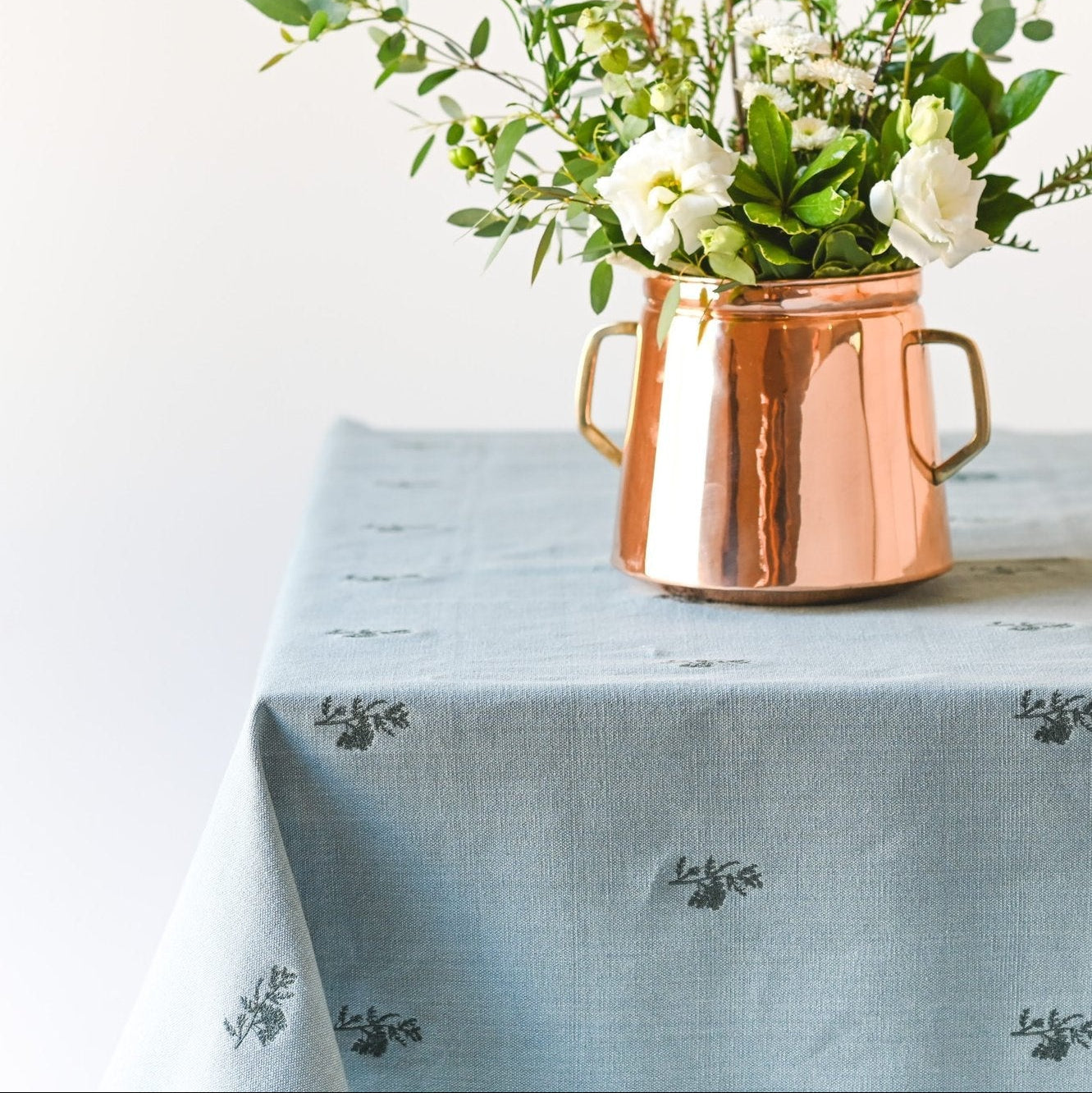 Blue Fleur Embroidered Tablecloth