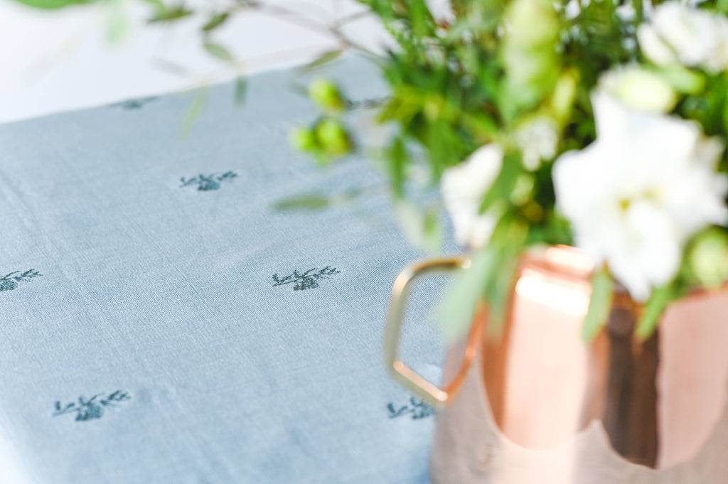 Galley & Fen Blue Fleur Embroidered Tablecloth by Galley and Fen | Heirloom Boulevard