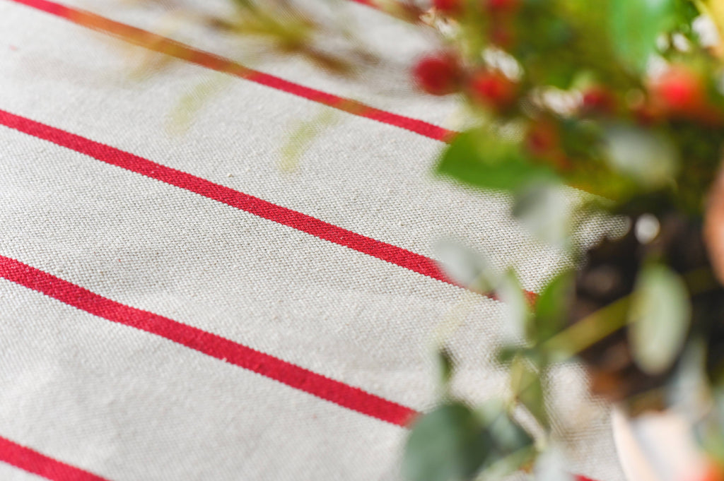 Galley & Fen Red Stripe Linen Tablecloth | Heirloom Boulevard