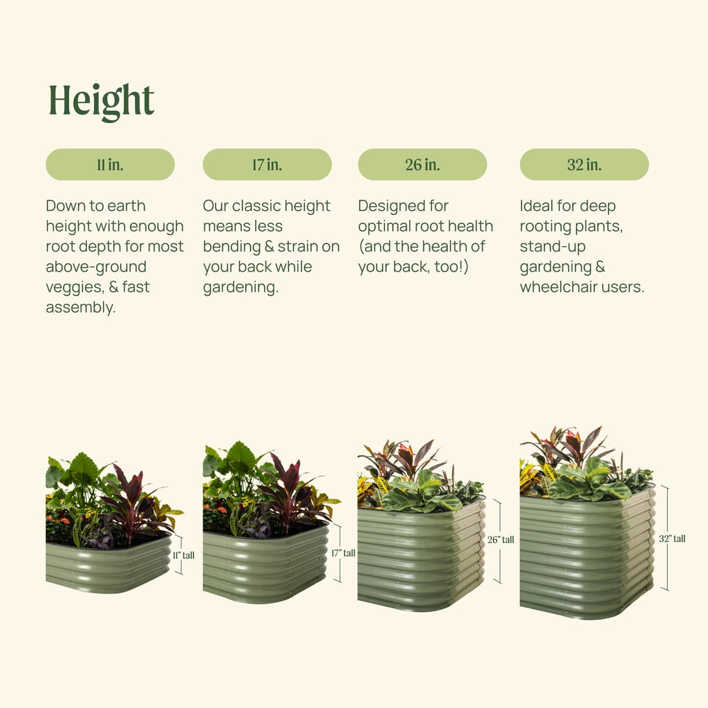 Vego Garden 17" Tall 4 In 1 Small Modular Metal Raised Garden Bed Kit | Heirloom Boulevard