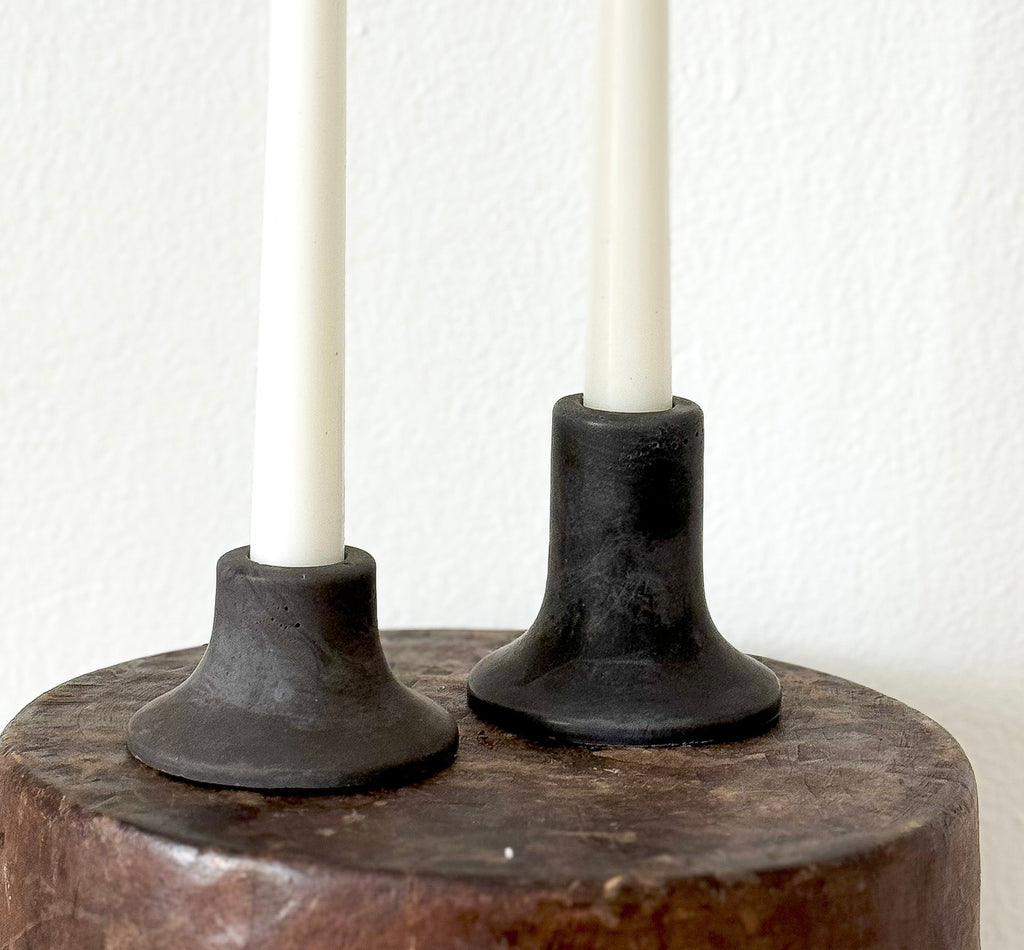 Mina Tall Taper Candle Holder Coal | Heirloom Boulevard