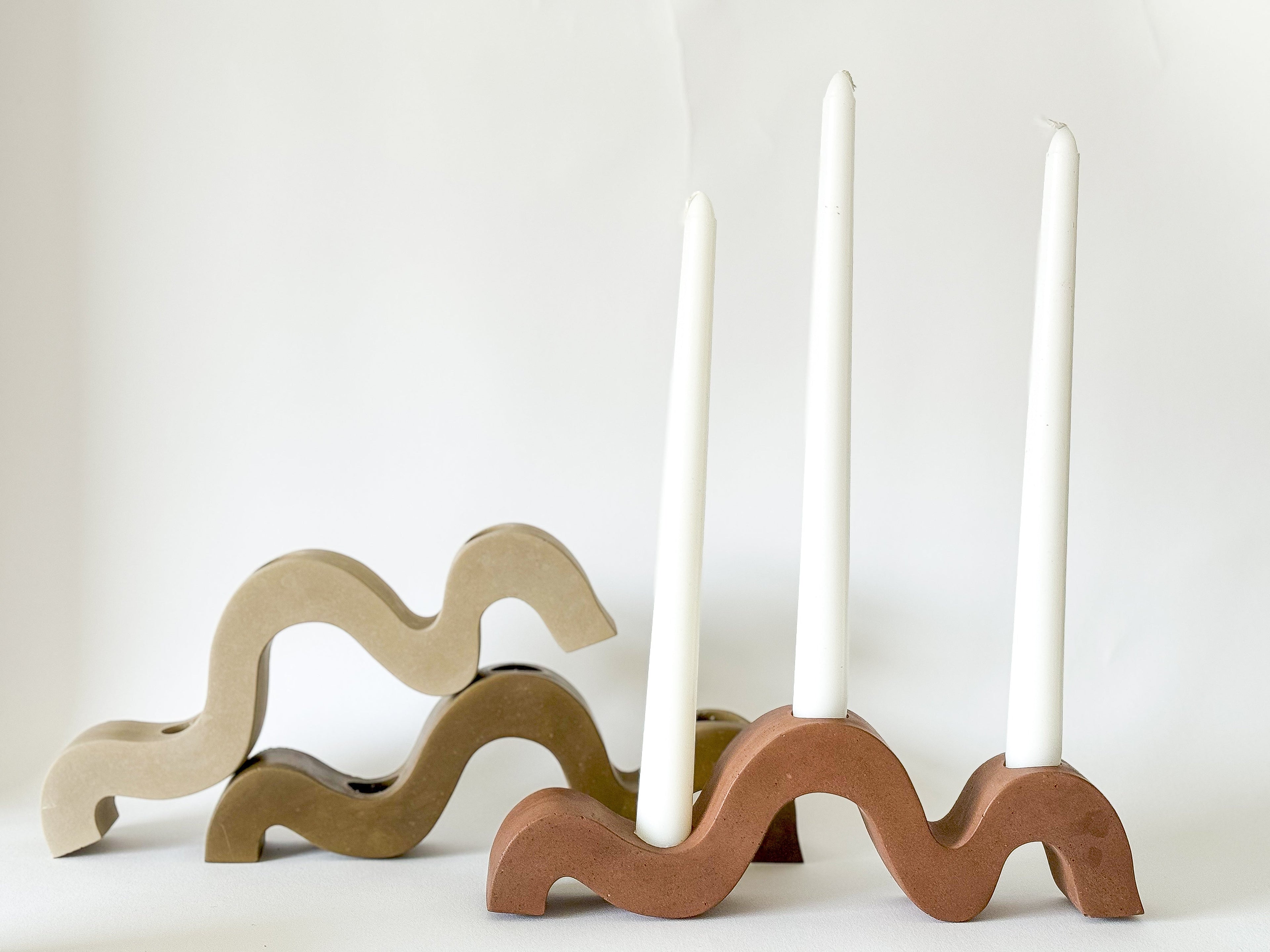 Wavy Taper Candle Holder - Unique 3-Candle Concrete Design | Sunday Nomad