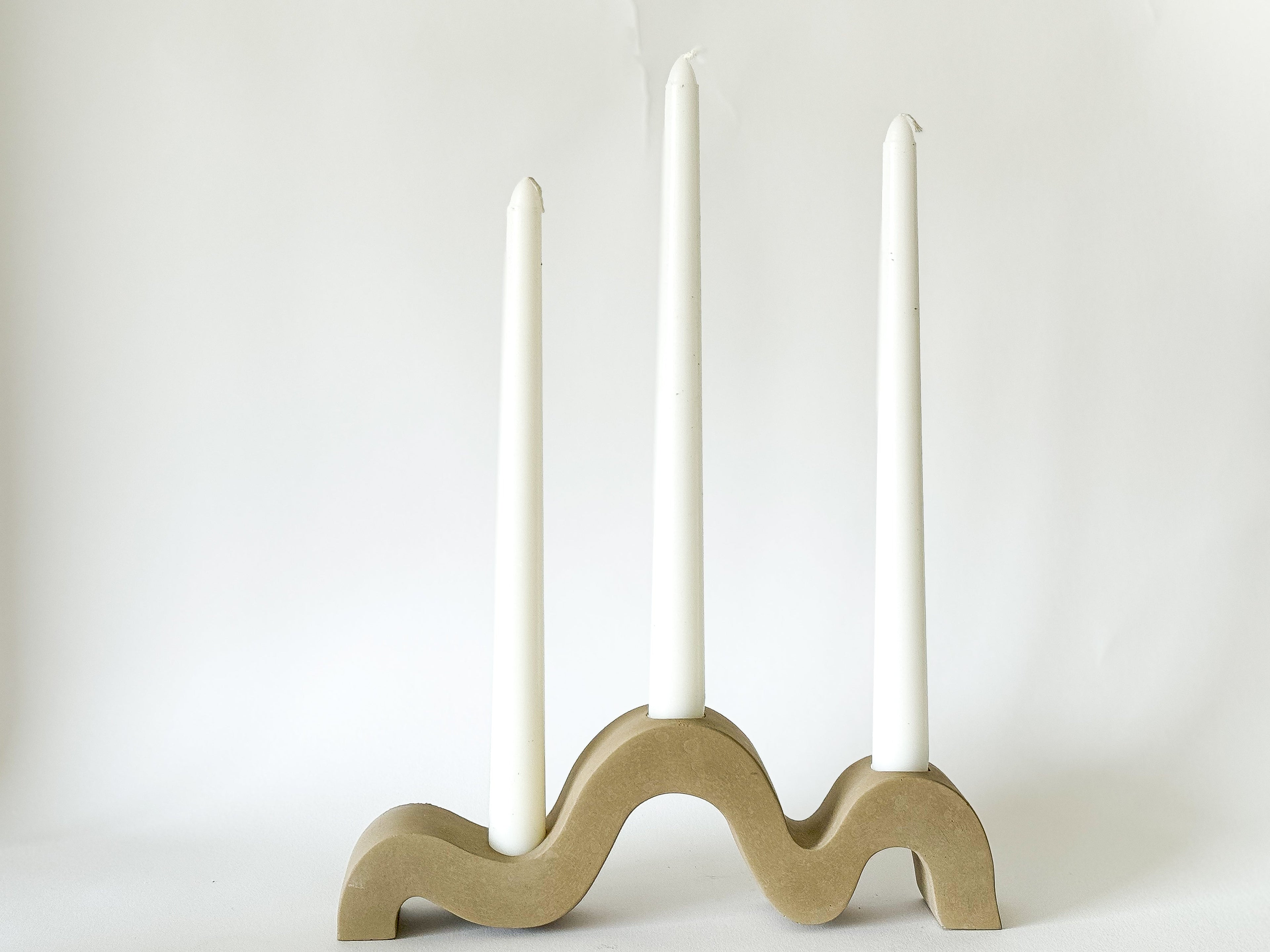 Wavy Taper Candle Holder - Unique 3-Candle Concrete Design | Sunday Nomad