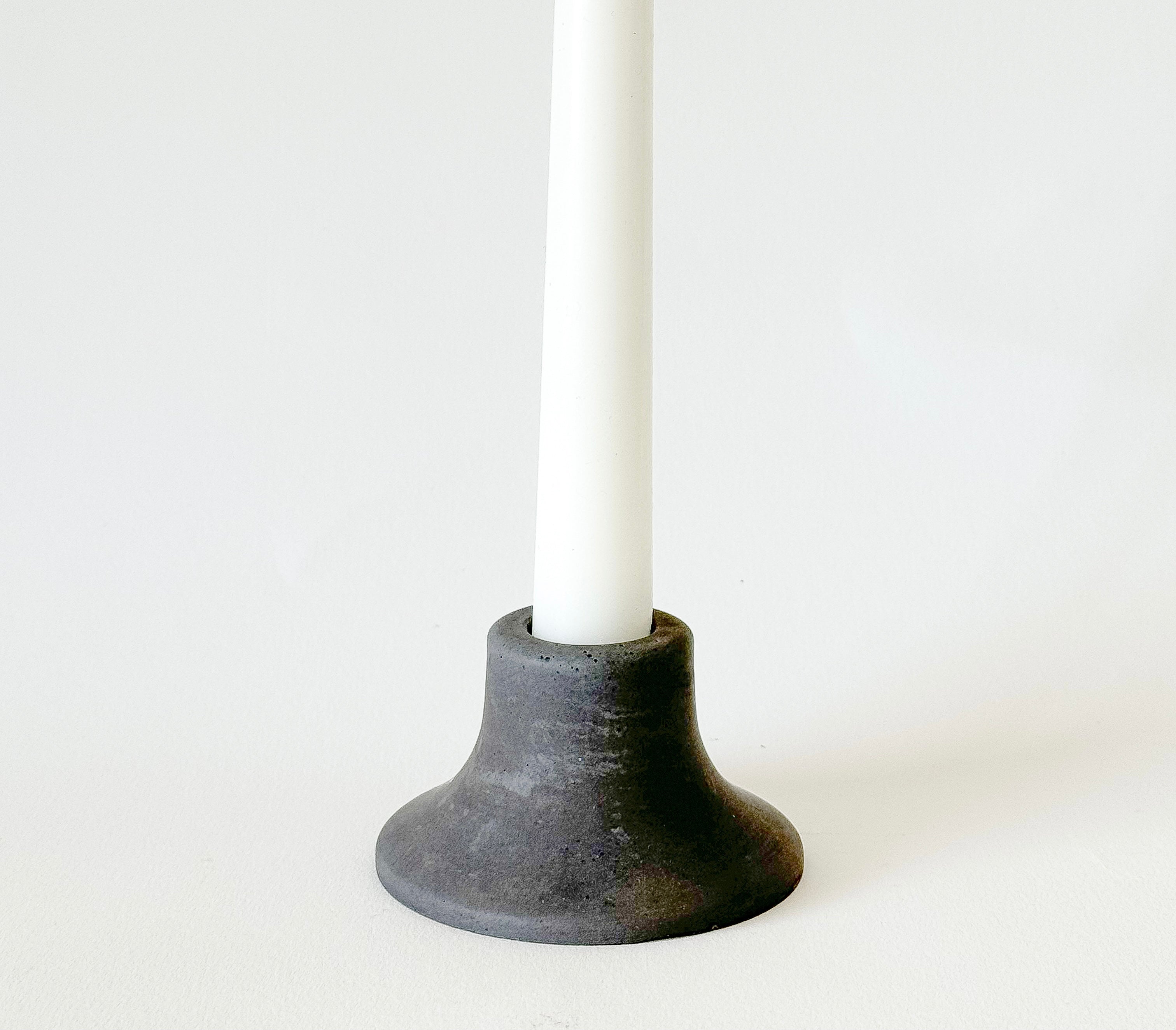 Mina Short Taper Candle Holder - Concrete Minimalist Design in Black | Sunday Nomad