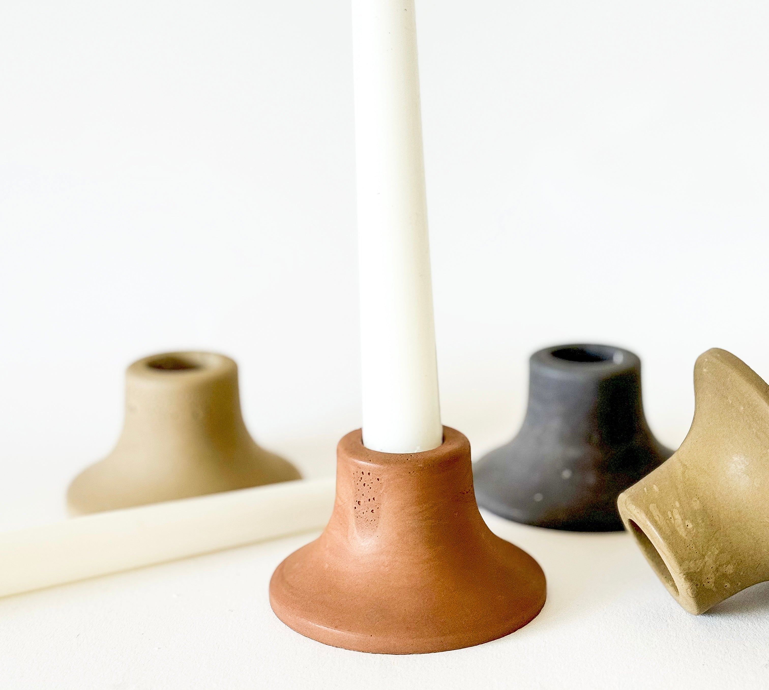 Mina Short Taper Candle Holder - Concrete Minimalist Design | Sunday Nomad