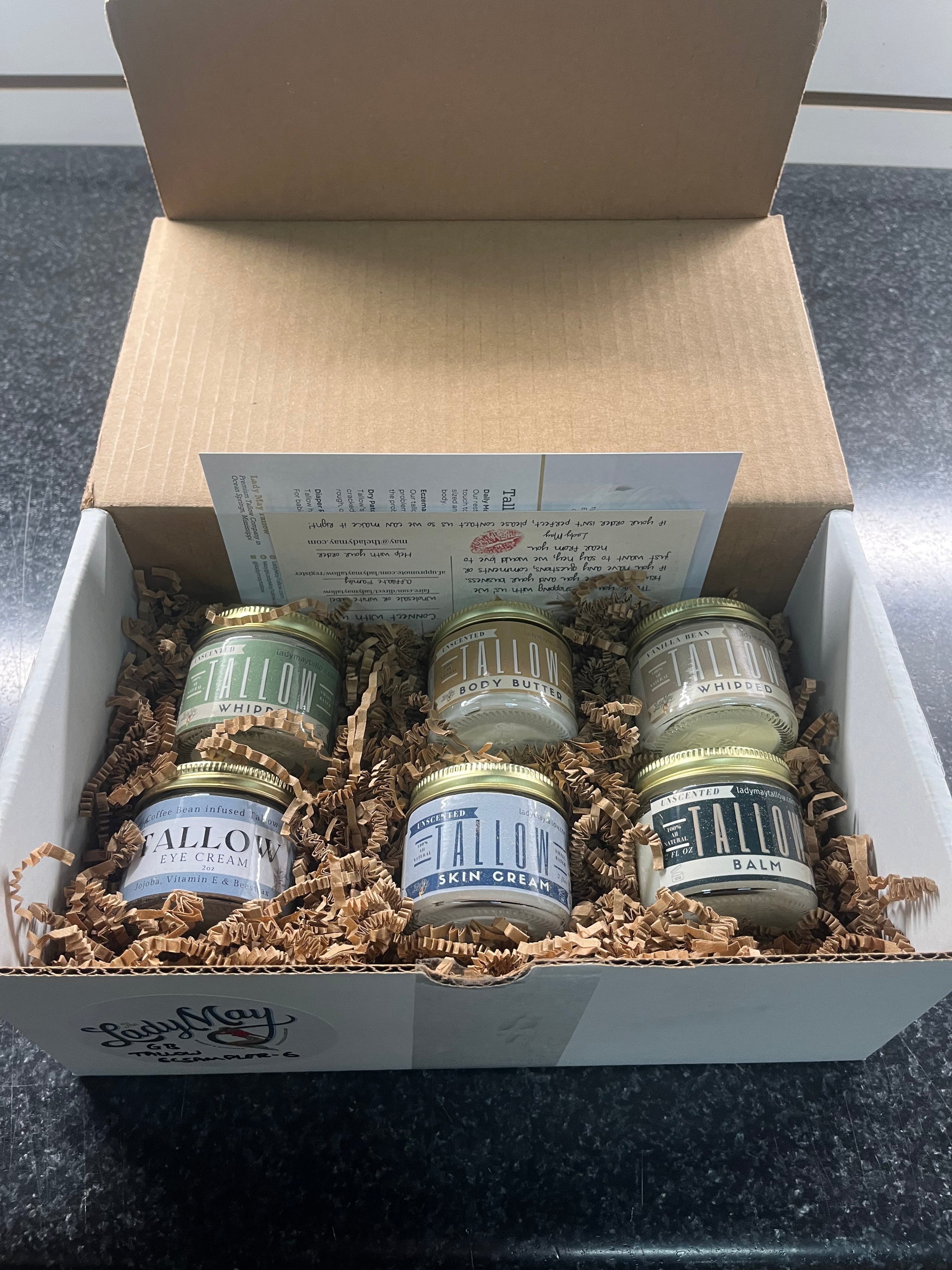 6 pack Travel Tallow All-Natural Skincare Premium Quality All Natural Gift Box by The Lady May Lady May Tallow | Heirloom Boulevard