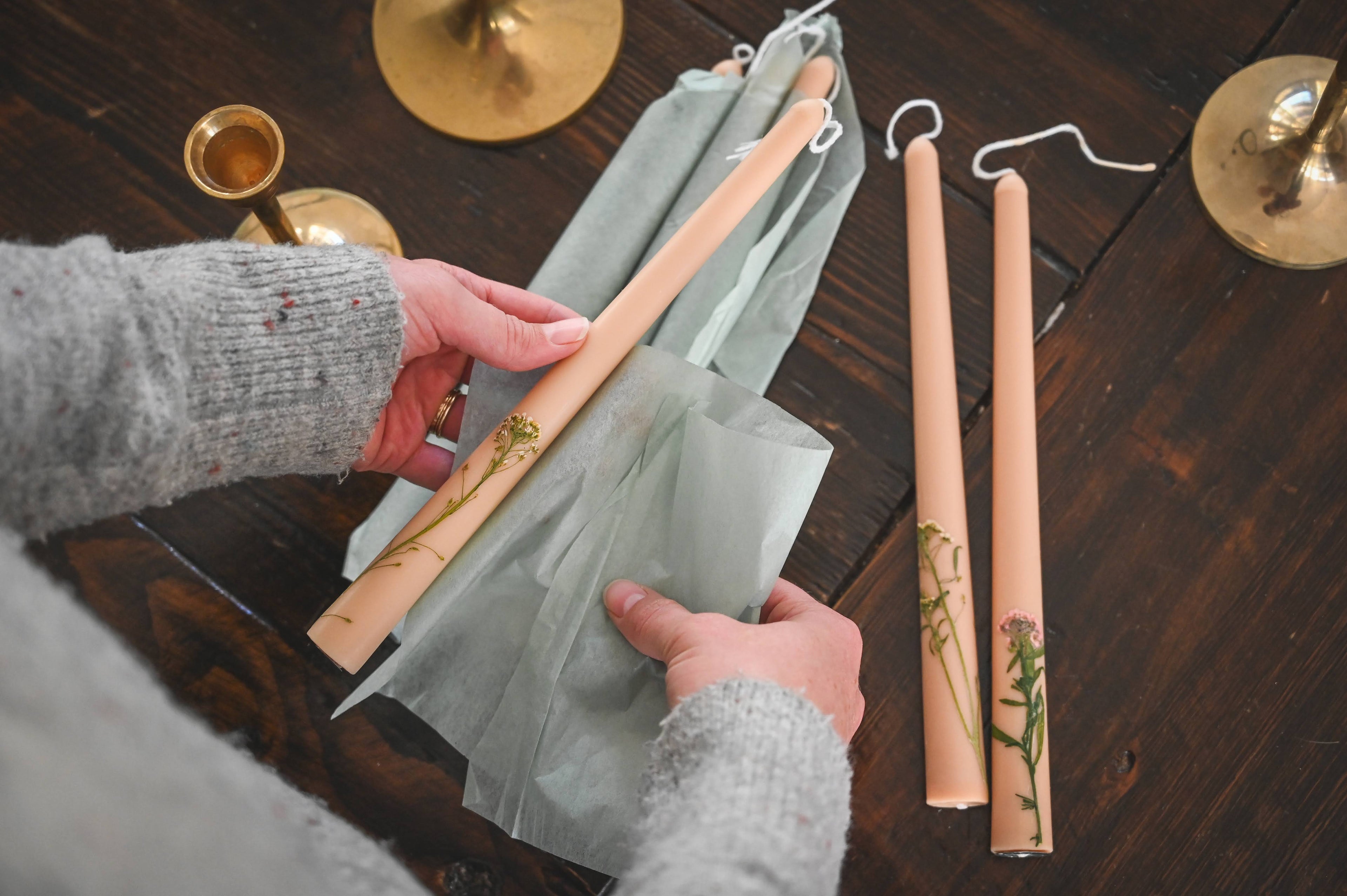 Galley & Fen Floral Inlaid Tapered Candle in Cream - Set of 3 | Heirloom Boulevard