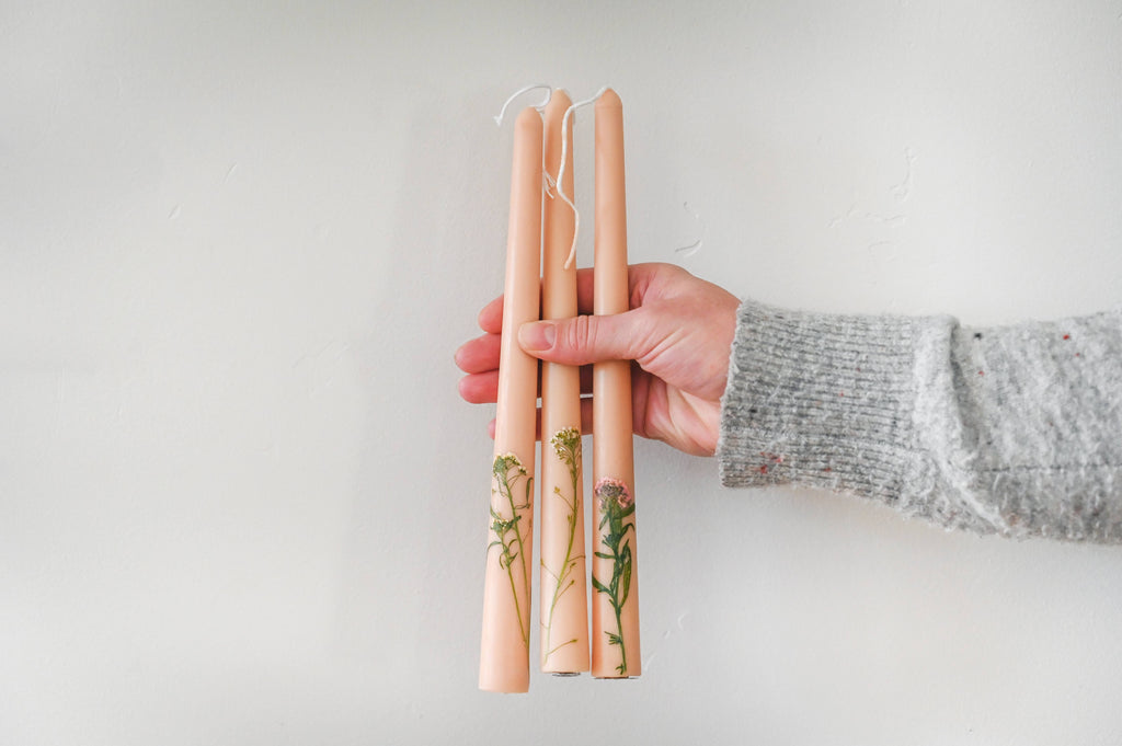 Galley & Fen Floral Inlaid Tapered Candle in Cream - Set of 3 | Heirloom Boulevard