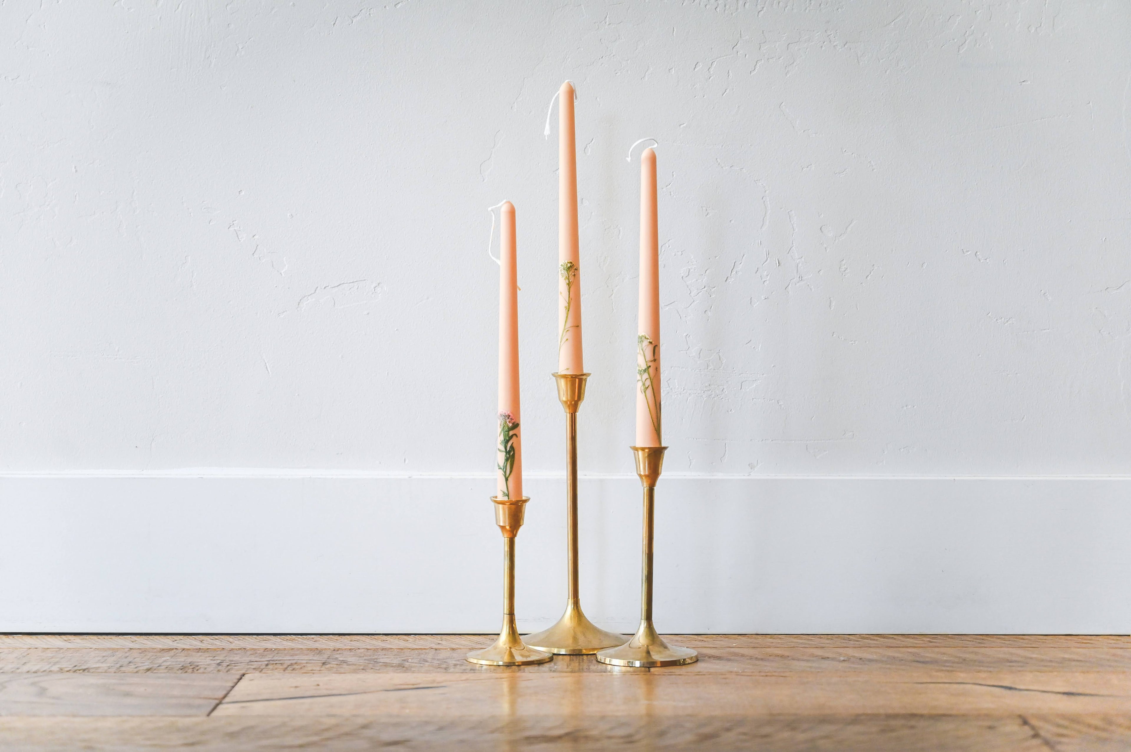 Galley & Fen Floral Inlaid Tapered Candle in Cream - Set of 3 | Heirloom Boulevard