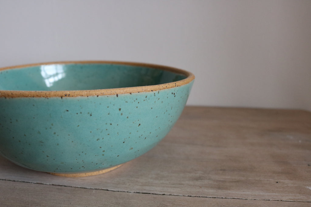 KJ Pottery Cereal Bowl Teal Green Raw Rim | Heirloom Boulevard