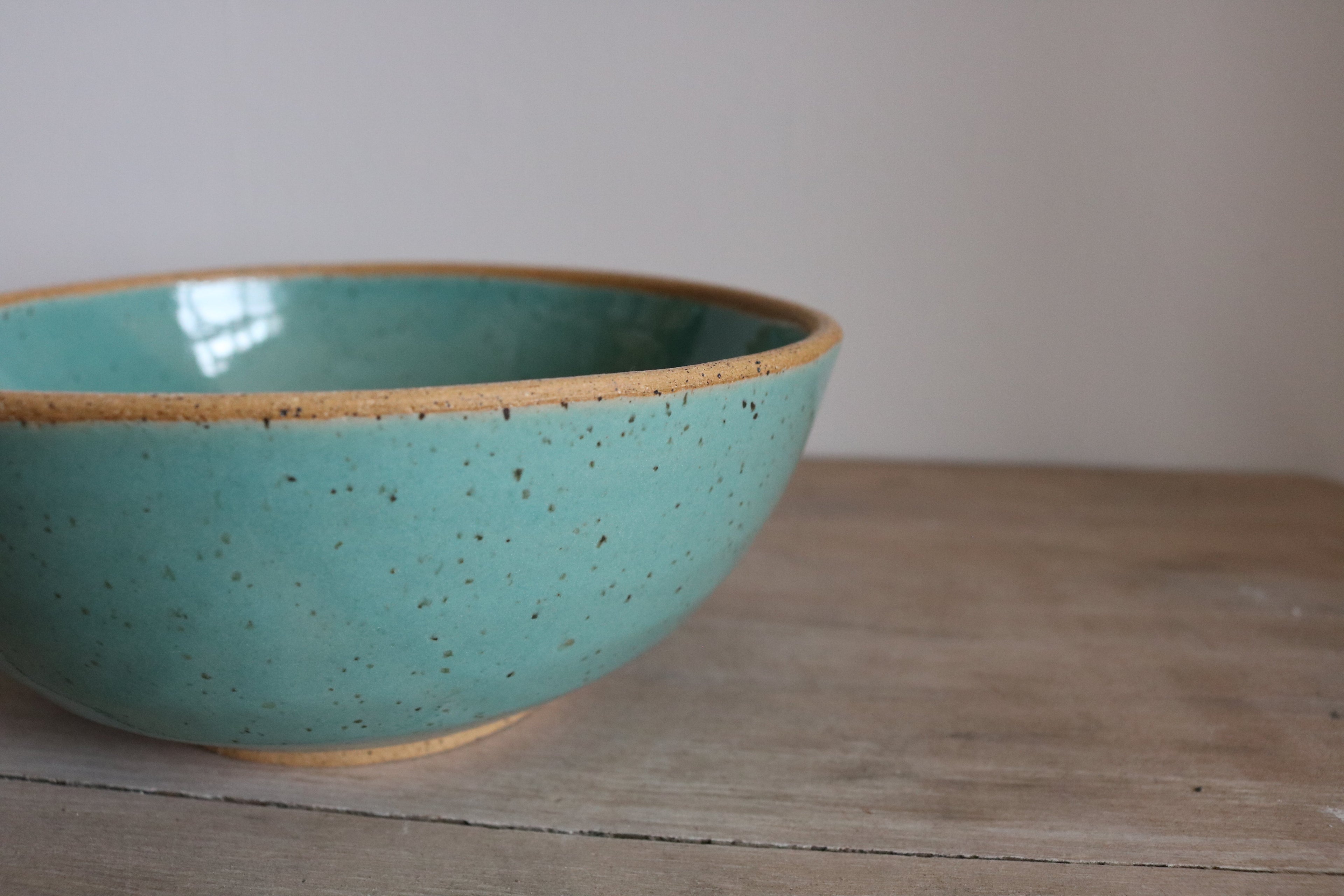 KJ Pottery Cereal Bowl Teal Green Raw Rim | Heirloom Boulevard