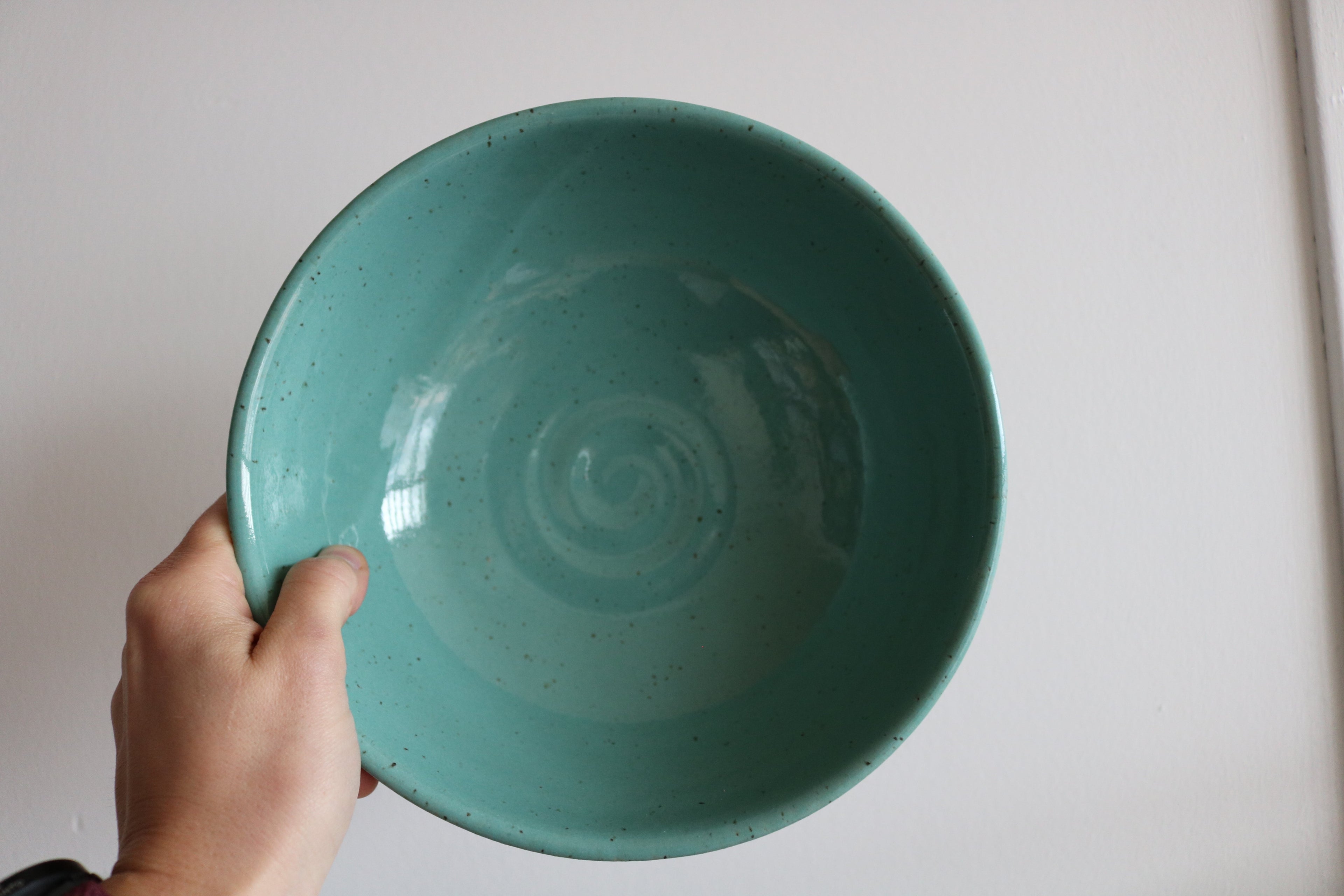 KJ Pottery Cereal Bowl Teal Green Glazed Rim | Heirloom Boulevard