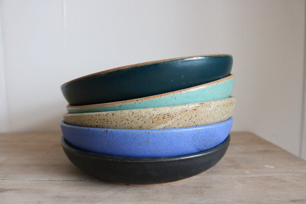 KJ Pottery Pasta Bowl Teal Green Glazed Rim | Heirloom Boulevard