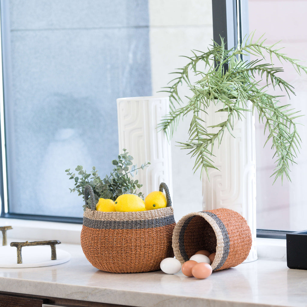 Coral Tabletop Catch-All with Handle - Handcrafted Baskets | LIKHÂ LIKHÂ | Heirloom Boulevard