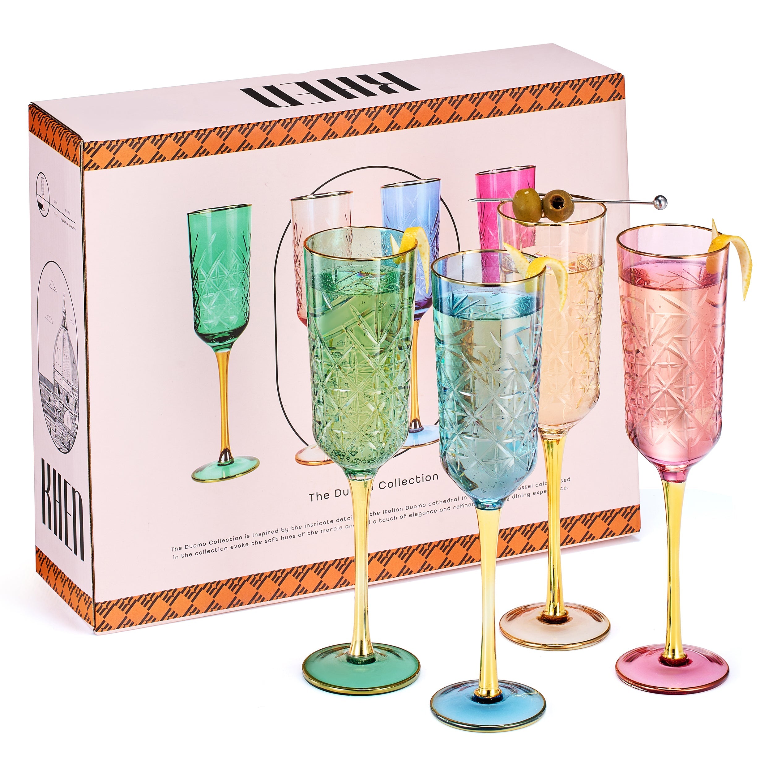 Duomo Champagne Flute Glassware, Set of 4