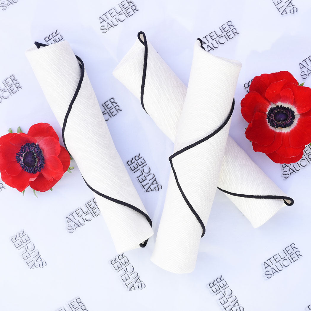 ATELIER SAUCIER Cream Burlap Noir Napkins | Set of 4 | Heirloom Boulevard