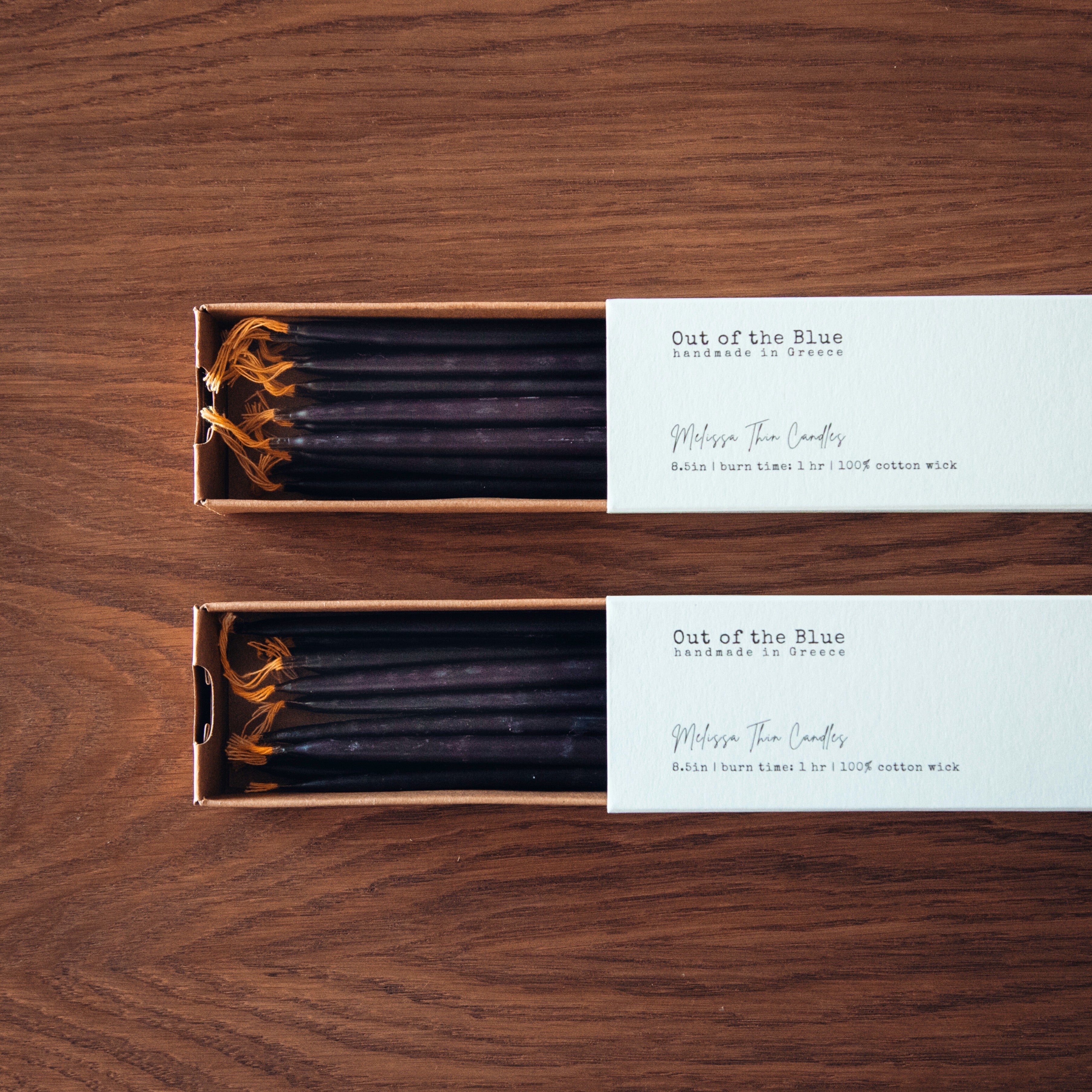 Out of the Blue Melissa Beeswax Thin Tapers - Pack of 15 Black 2 Packs (Save 10%) | Heirloom Boulevard