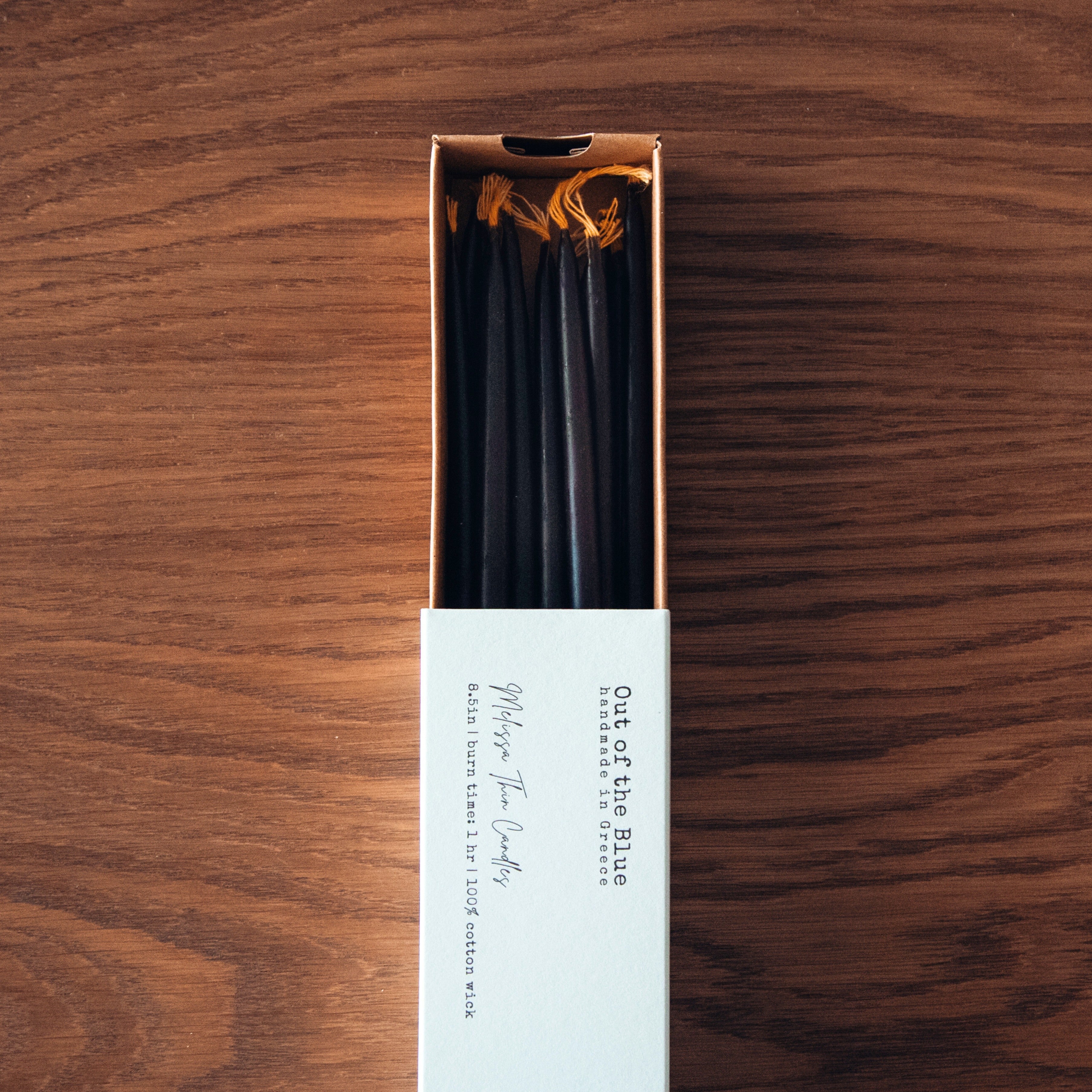 Out of the Blue Melissa Beeswax Thin Tapers - Pack of 15 Black 1 Pack | Heirloom Boulevard