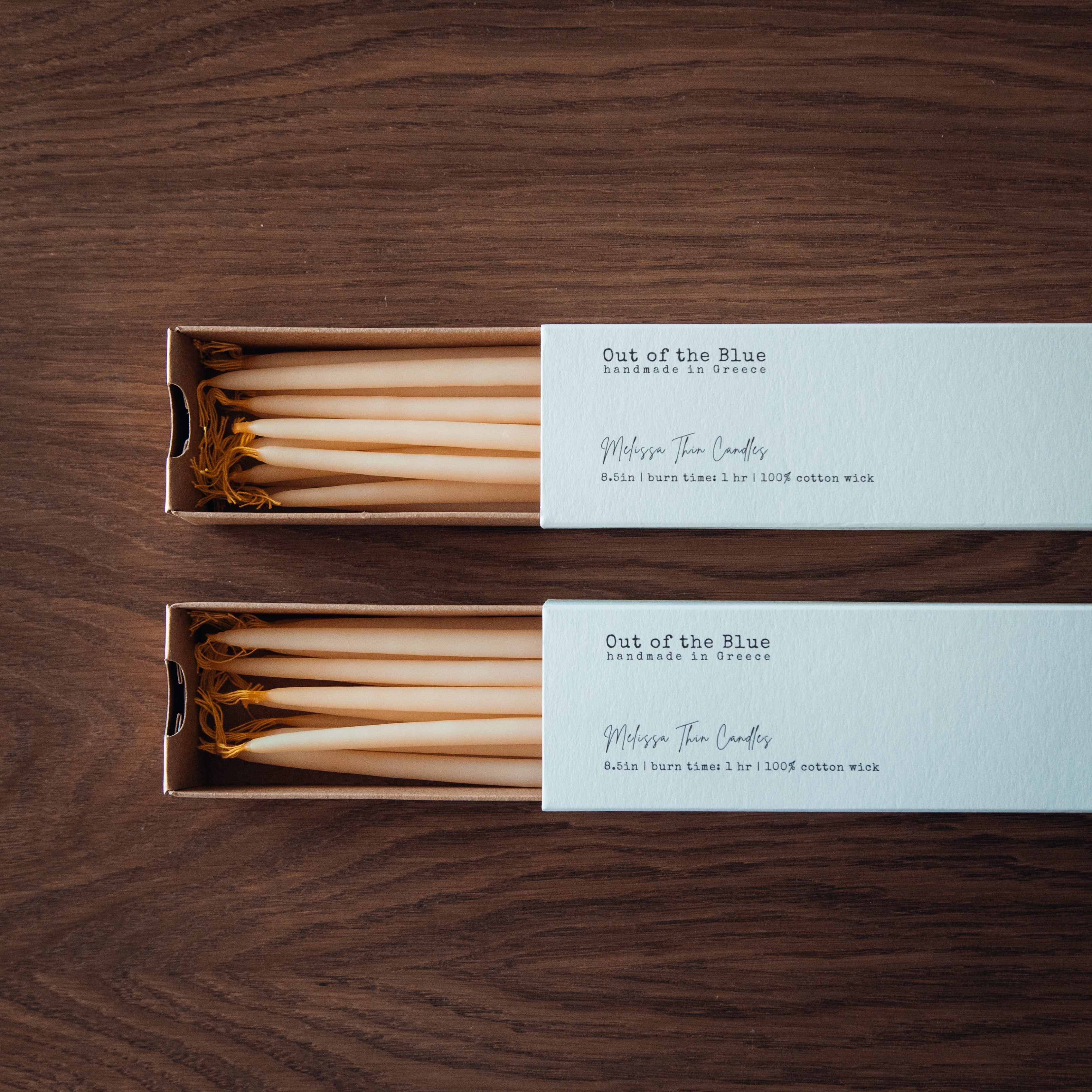 Out of the Blue Melissa Beeswax Thin Tapers - Pack of 15 Ivory 2 Packs (Save 10%) | Heirloom Boulevard
