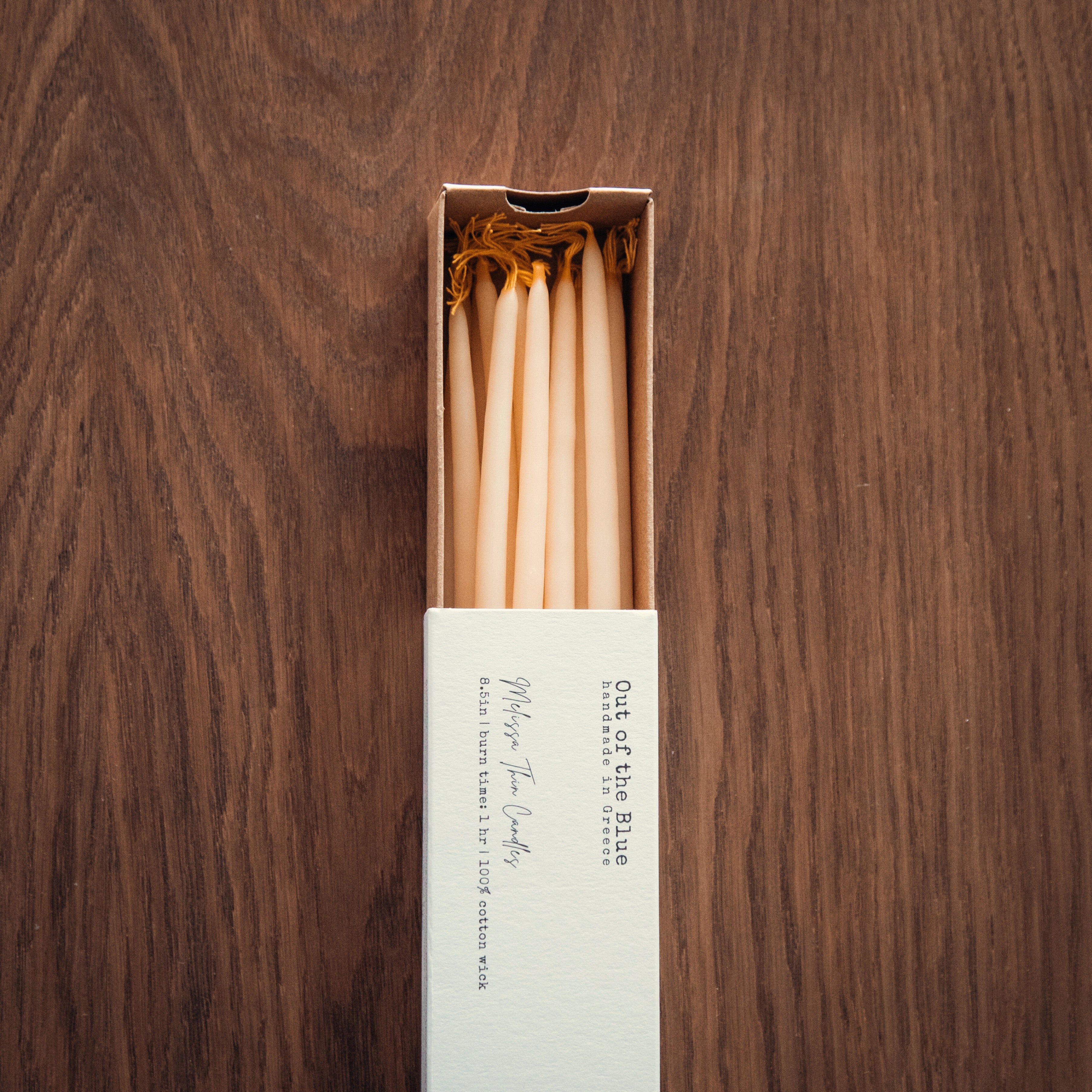 Out of the Blue Melissa Beeswax Thin Tapers - Pack of 15 Ivory 1 Pack | Heirloom Boulevard
