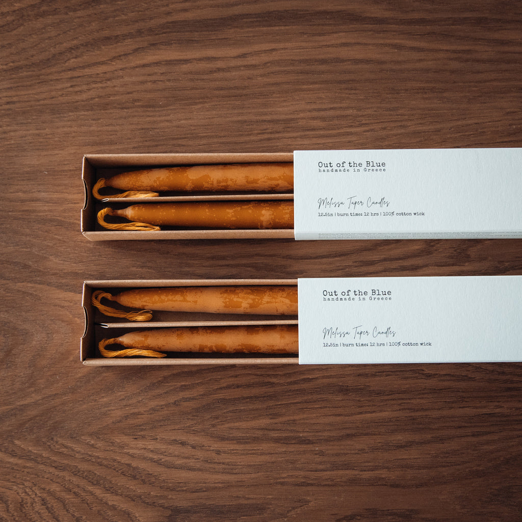 Out of the Blue Melissa Taper Beeswax Candles - Set of 2 Natural Set of 4 (Save 10%) | Heirloom Boulevard