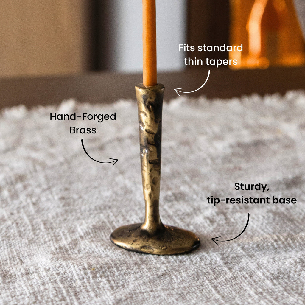 Out of the Blue Mini Antique Brass Candlestick | Heirloom Boulevard